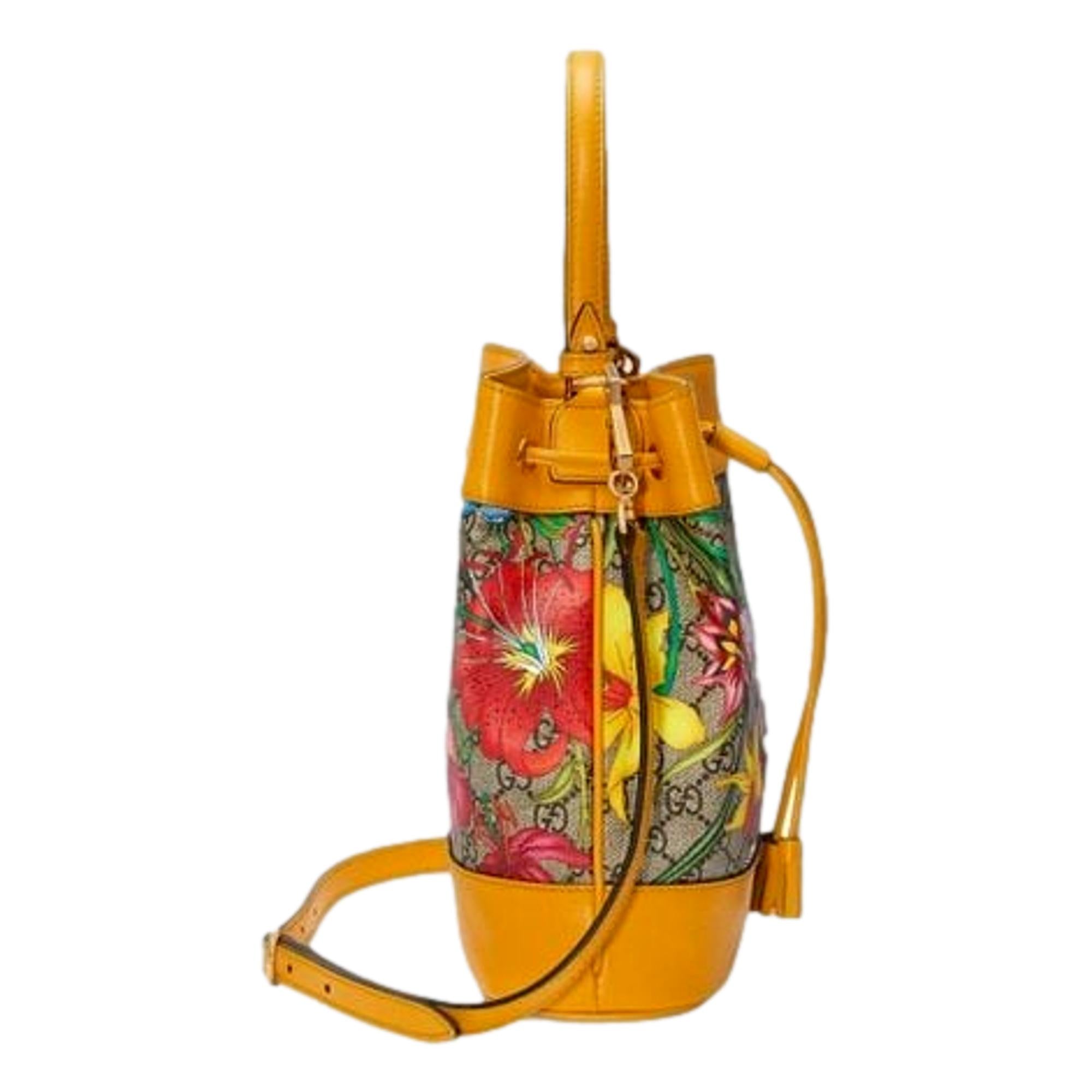 Gucci Ophidia Microguccissima Floral Print Canvas Bucket Bag