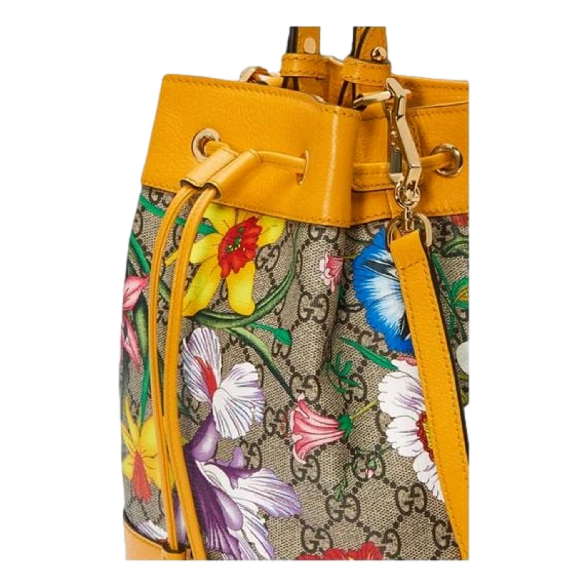 Gucci Ophidia Microguccissima Floral Print Canvas Bucket Bag