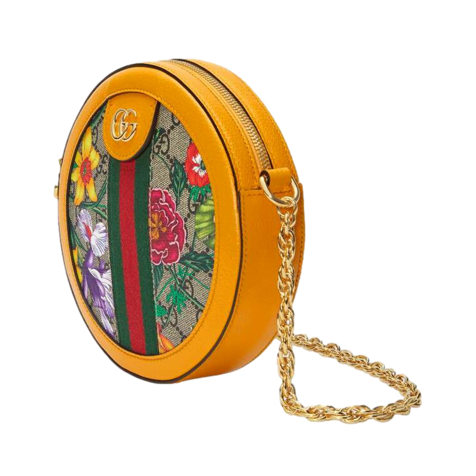 Gucci Ophidia Microguccissima Floral Print Canvas Round Crossbody Bag