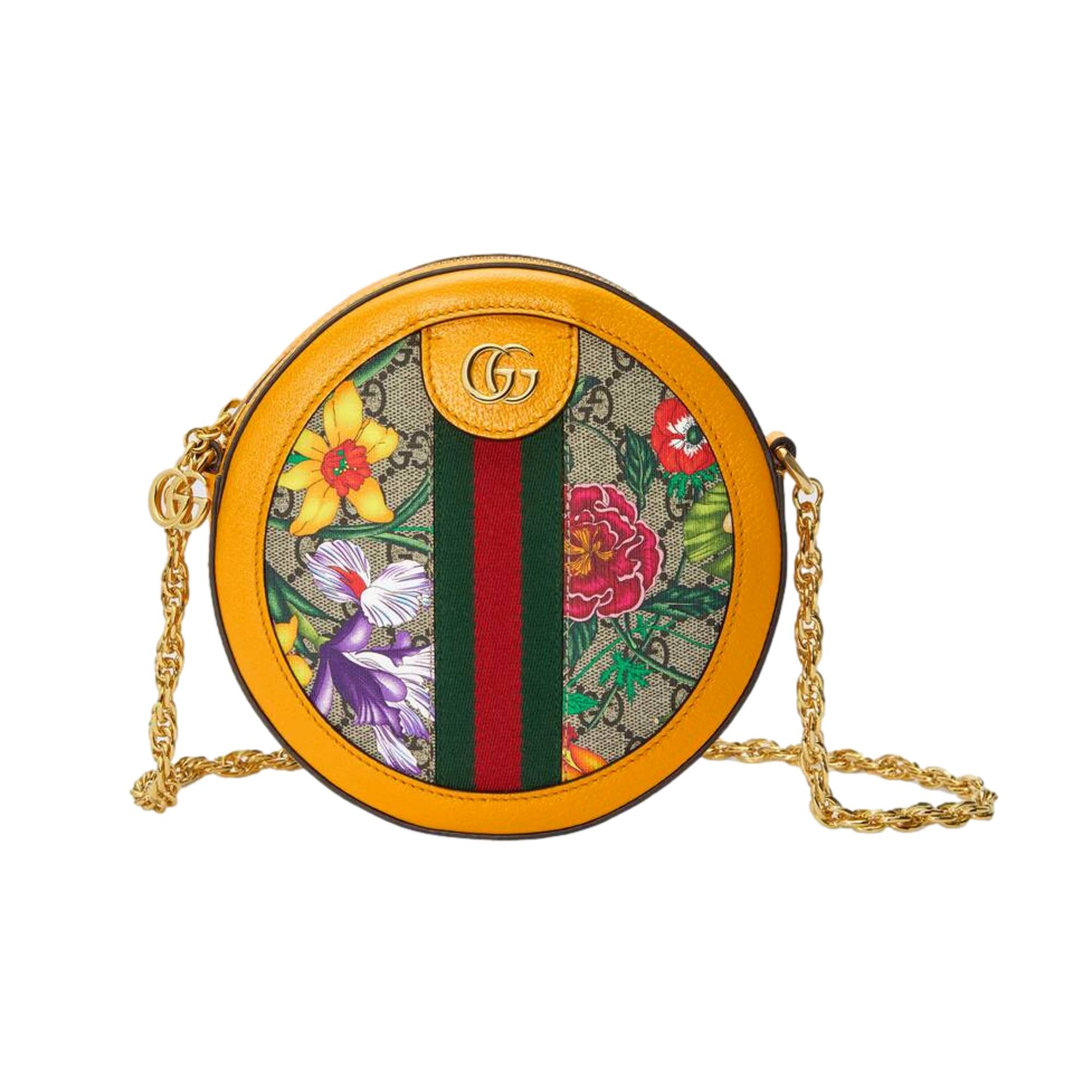 Gucci Ophidia Microguccissima Floral Print Canvas Round Crossbody Bag