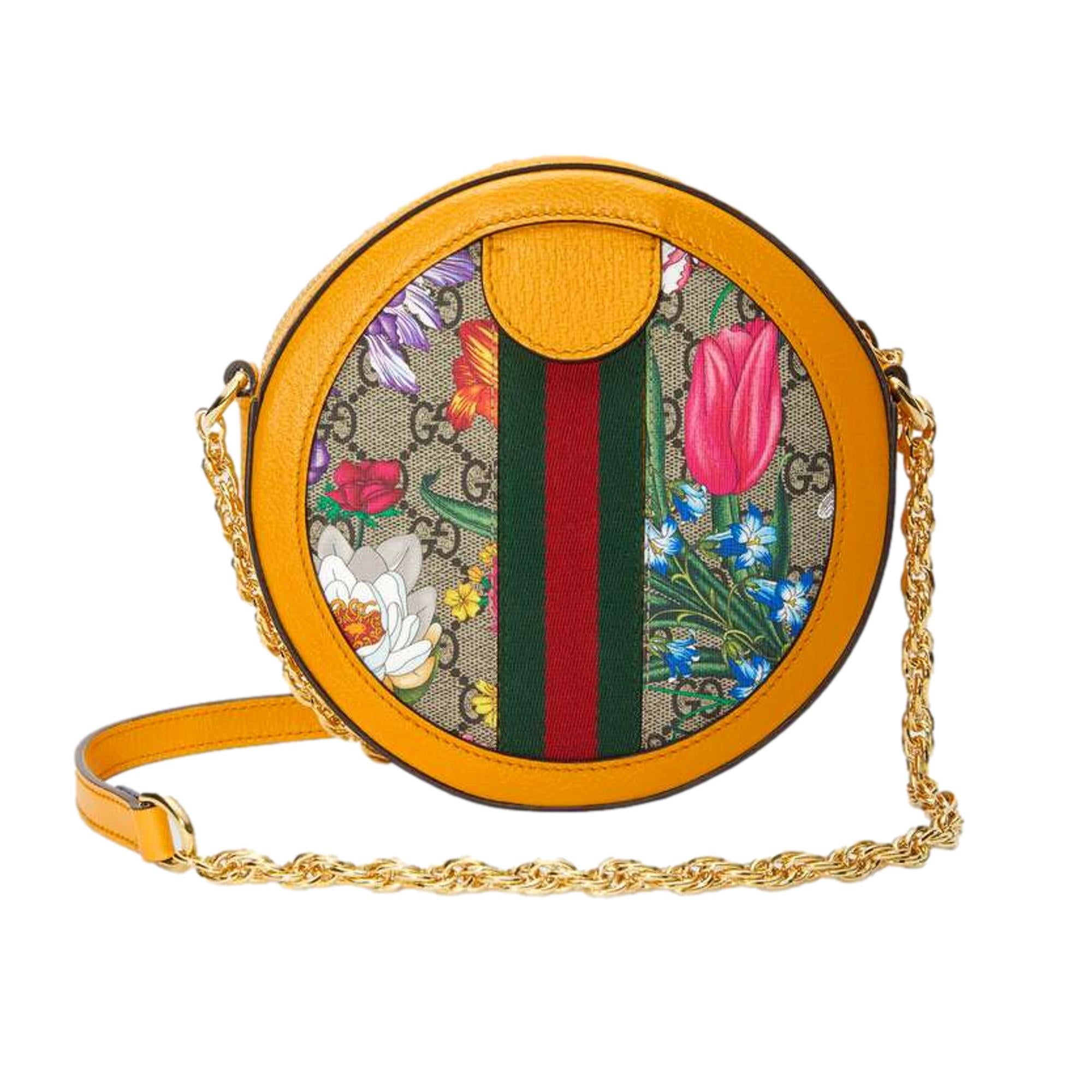 Gucci Ophidia Microguccissima Floral Print Canvas Round Crossbody Bag