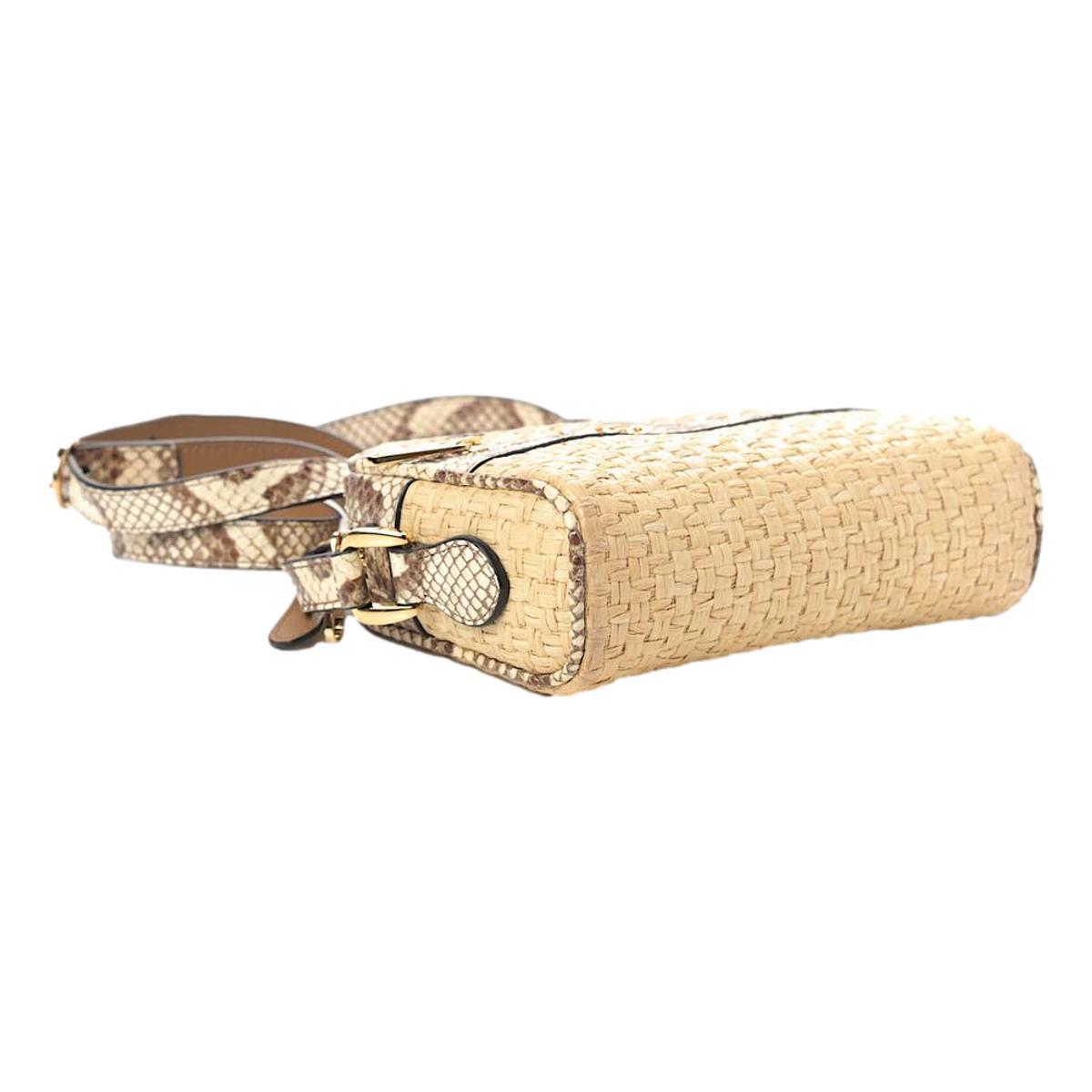 Gucci Ophidia Mini Bag Raffia Watersnake Shoulder Bag Beige