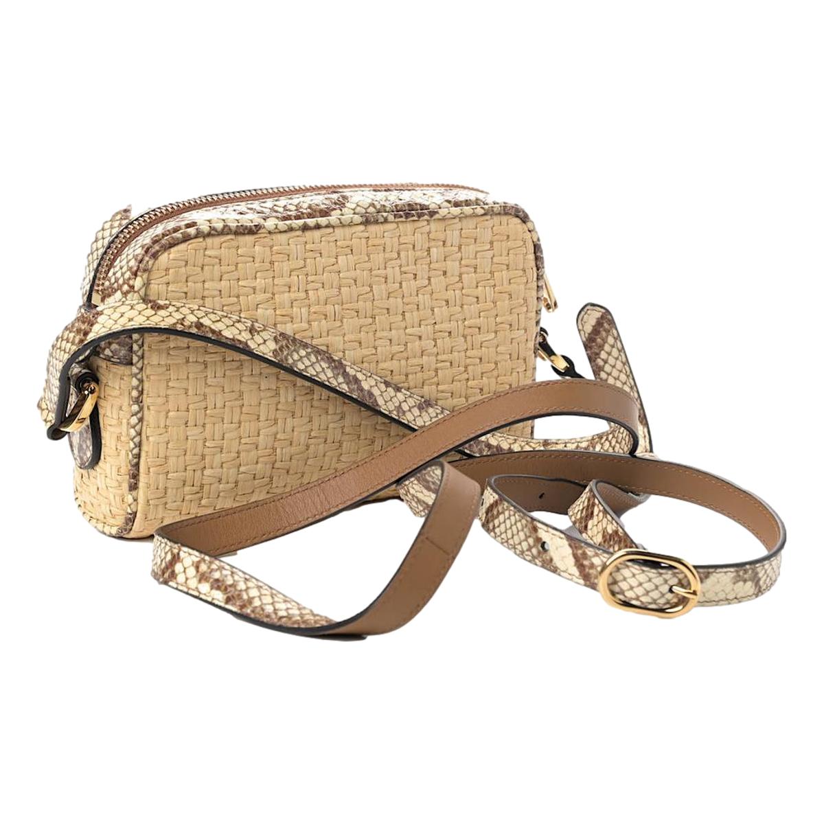 Gucci Ophidia Mini Bag Raffia Watersnake Shoulder Bag Beige