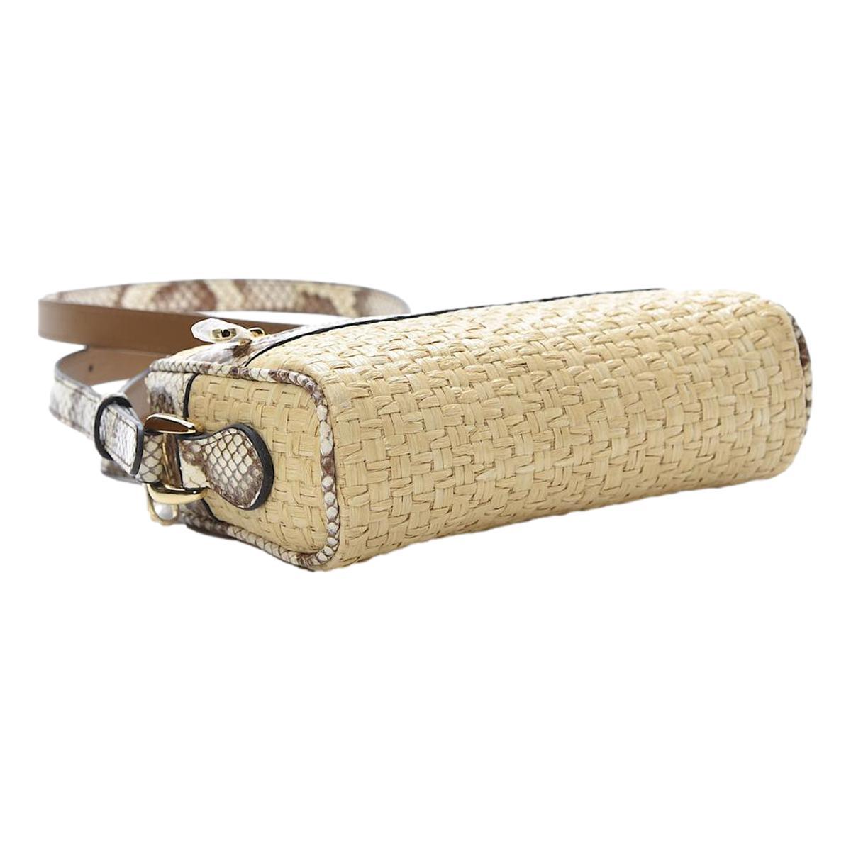 Gucci Ophidia Mini Bag Raffia Watersnake Shoulder Bag Beige