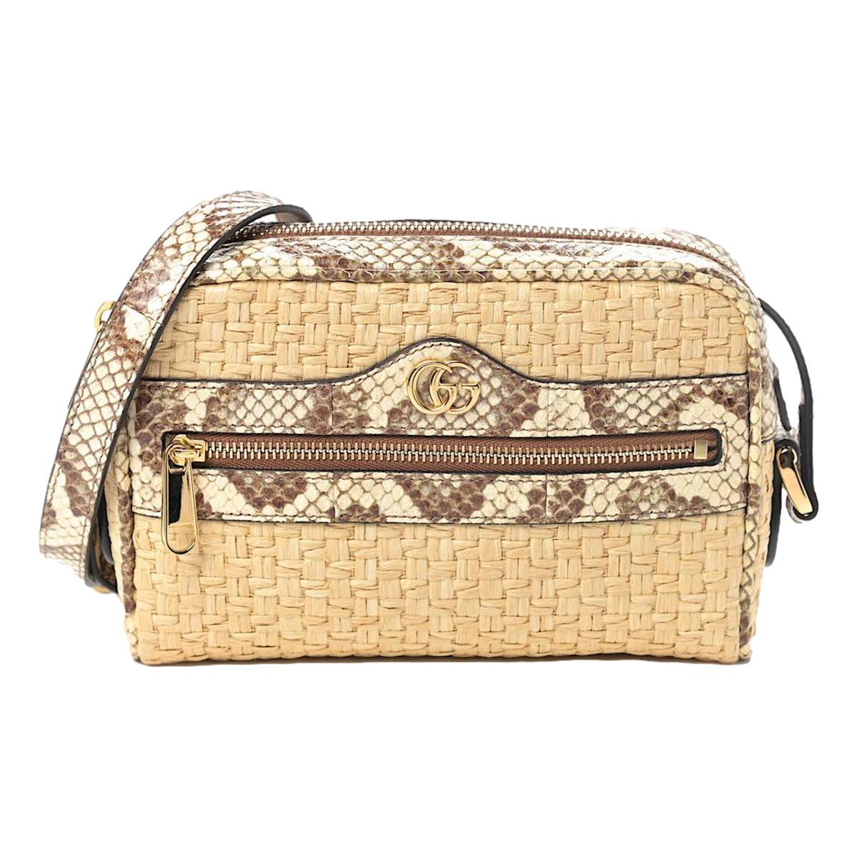 Gucci Ophidia Mini Bag Raffia Watersnake Shoulder Bag Beige