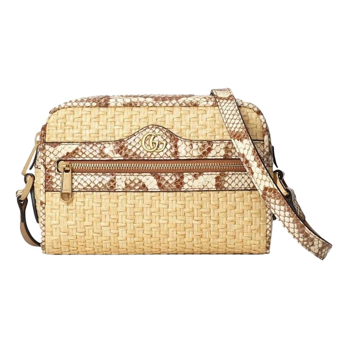 Gucci Ophidia Mini Bag Raffia Watersnake Shoulder Bag Beige