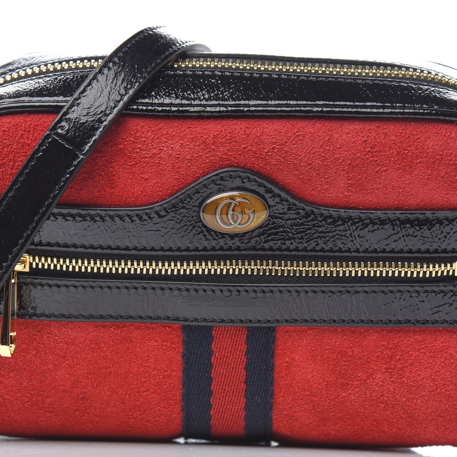 Gucci Ophidia Red Suede Patent Web Mini Shoulder Bag