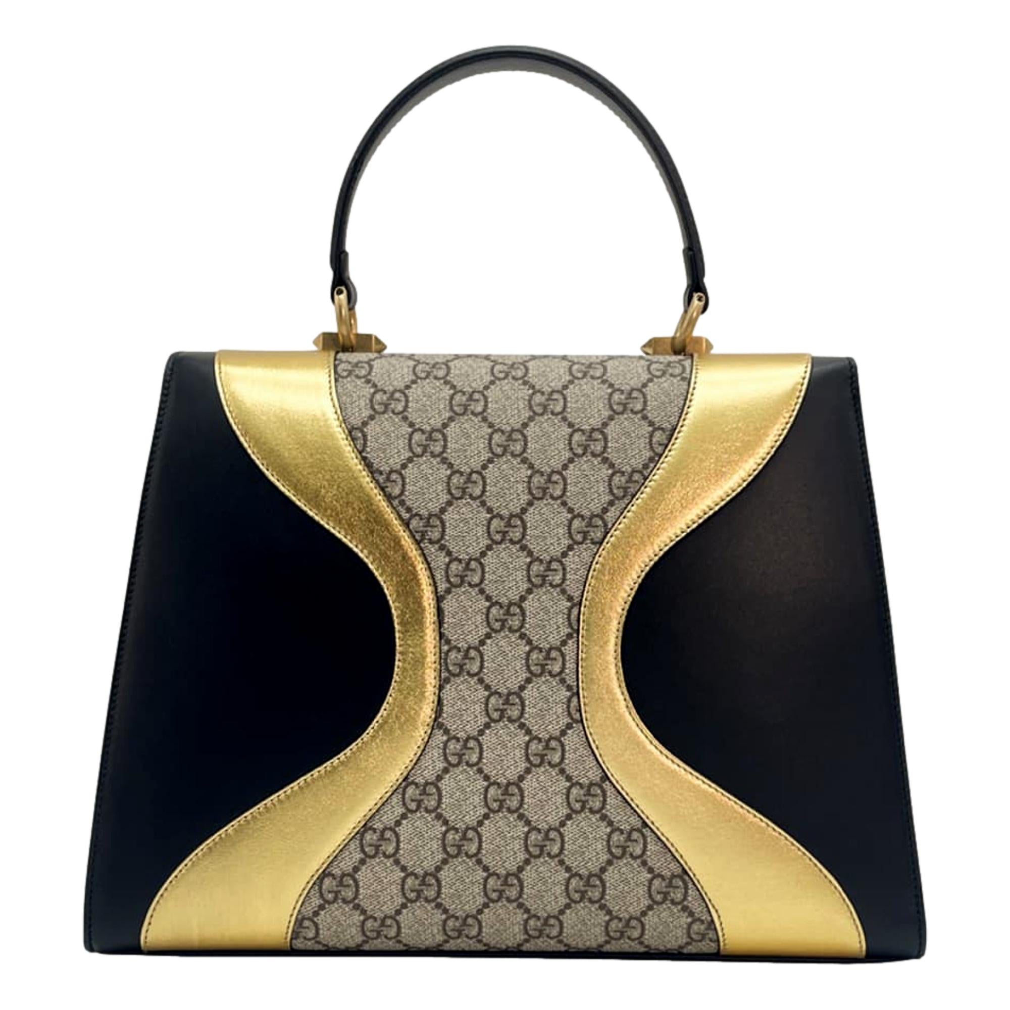 Gucci Osiride GG Supreme Monogram Top Handle Bag Black Gold