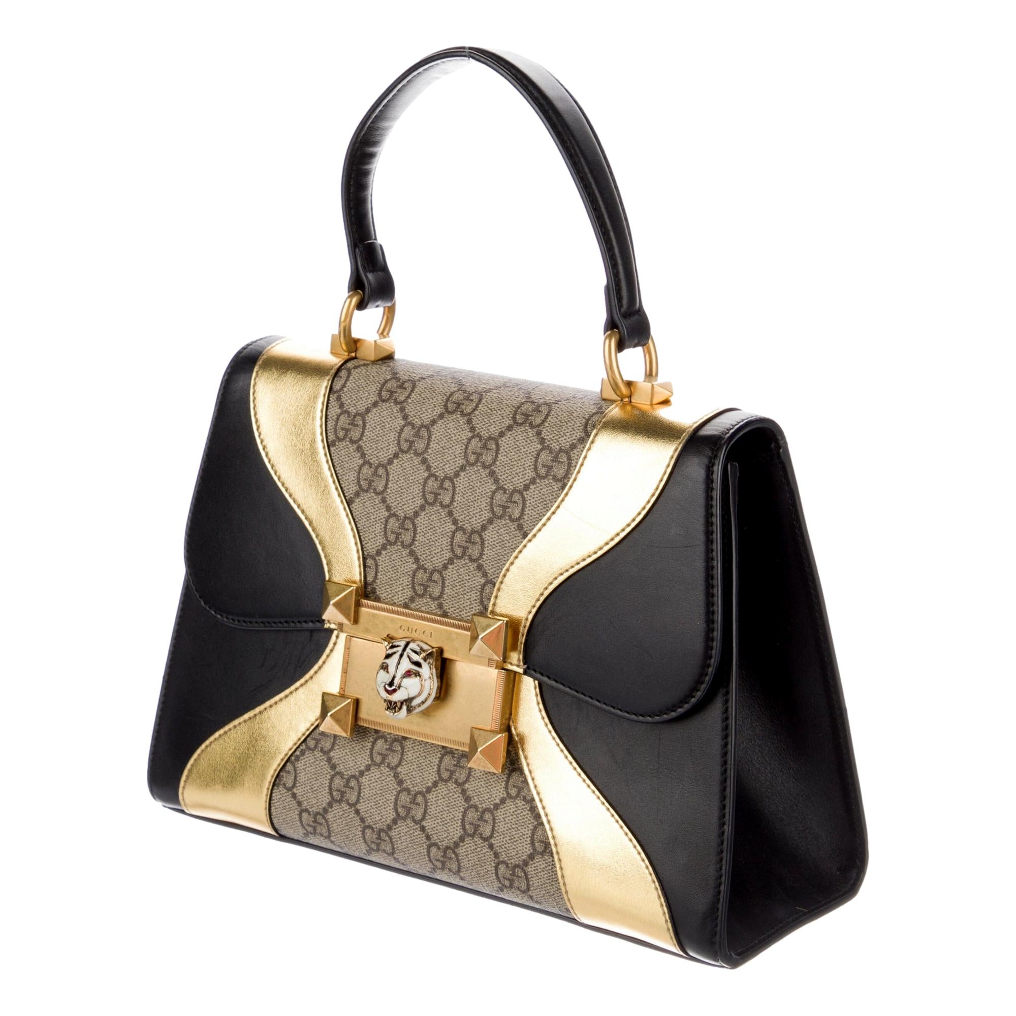 Gucci Osiride GG Supreme Monogram Top Handle Bag Black Gold