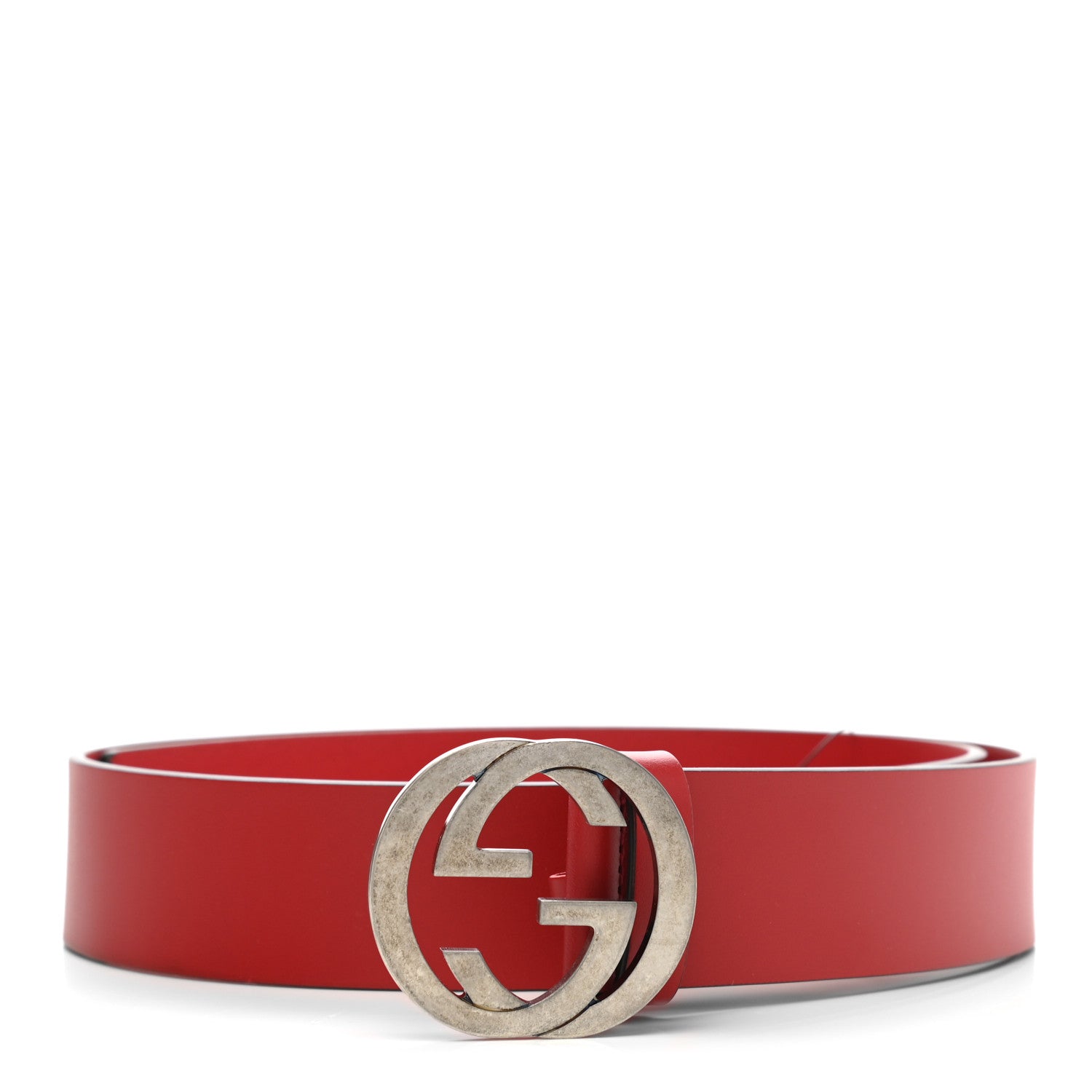 Gucci Rosso Red Leather Interlocking GG Buckle 95/38 Belt