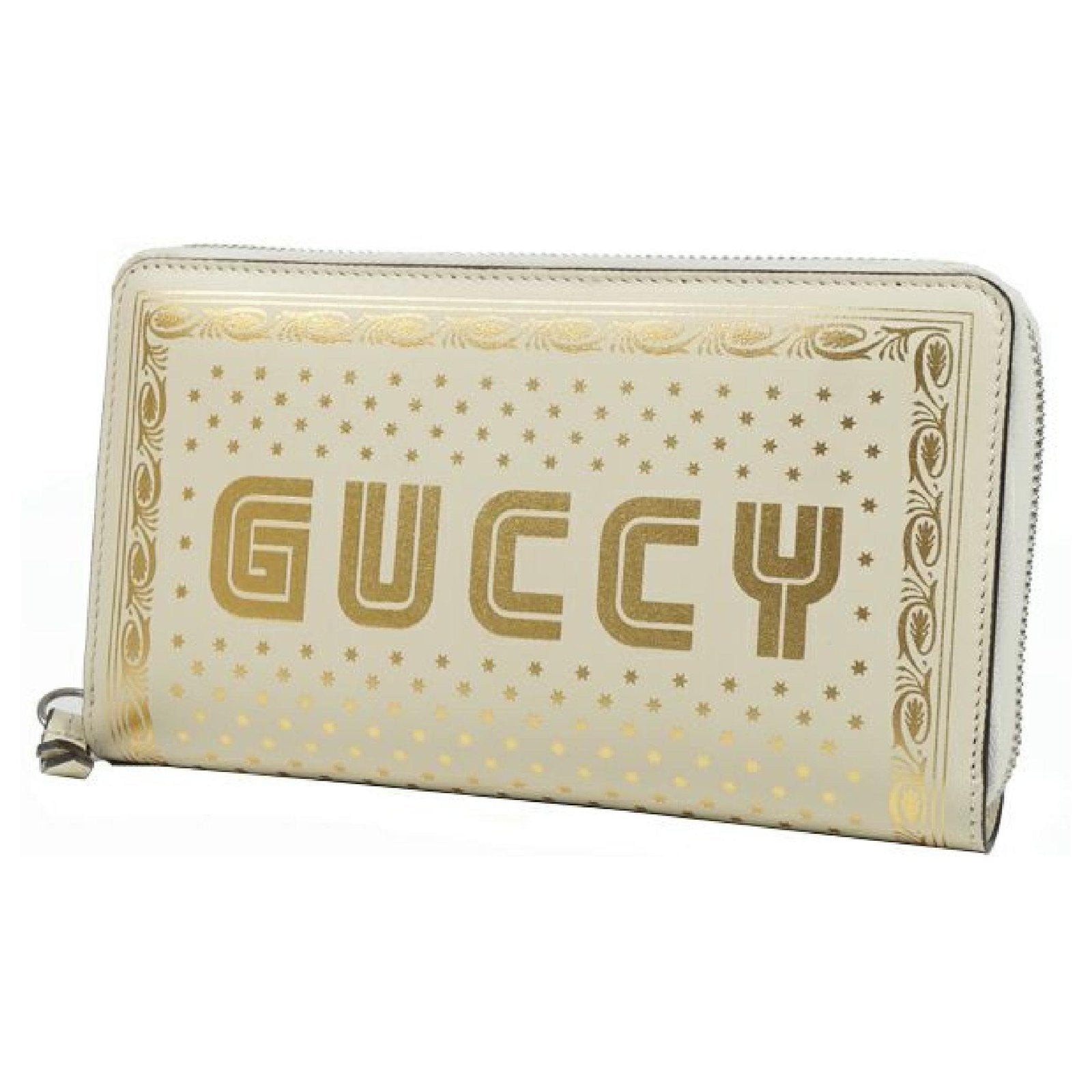 Gucci Sega Guccy Stars White Moon Gold Zipper Leather Wallet