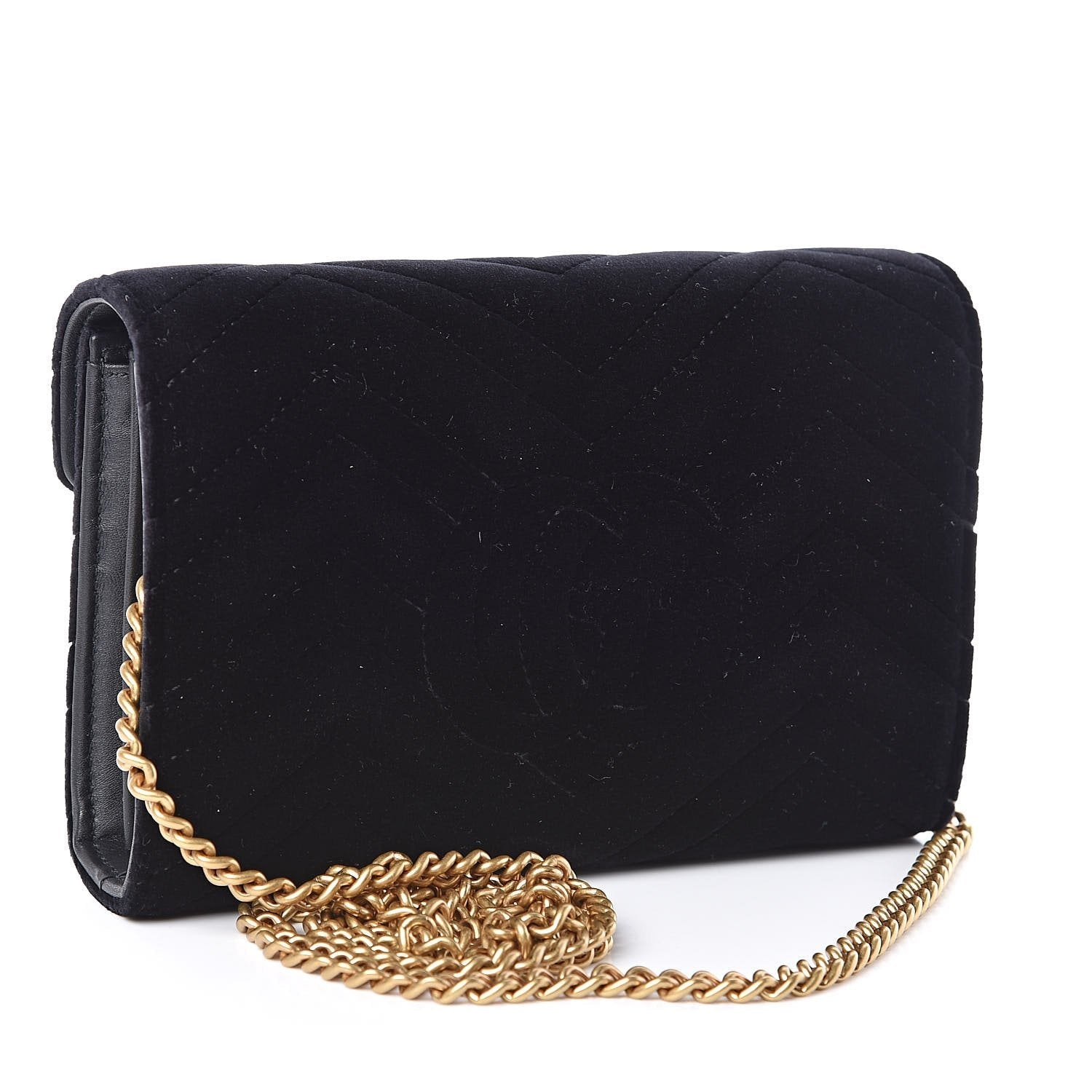 Gucci Small Black Velvet Matelasse GG Marmont Chain Wallet Crossbody