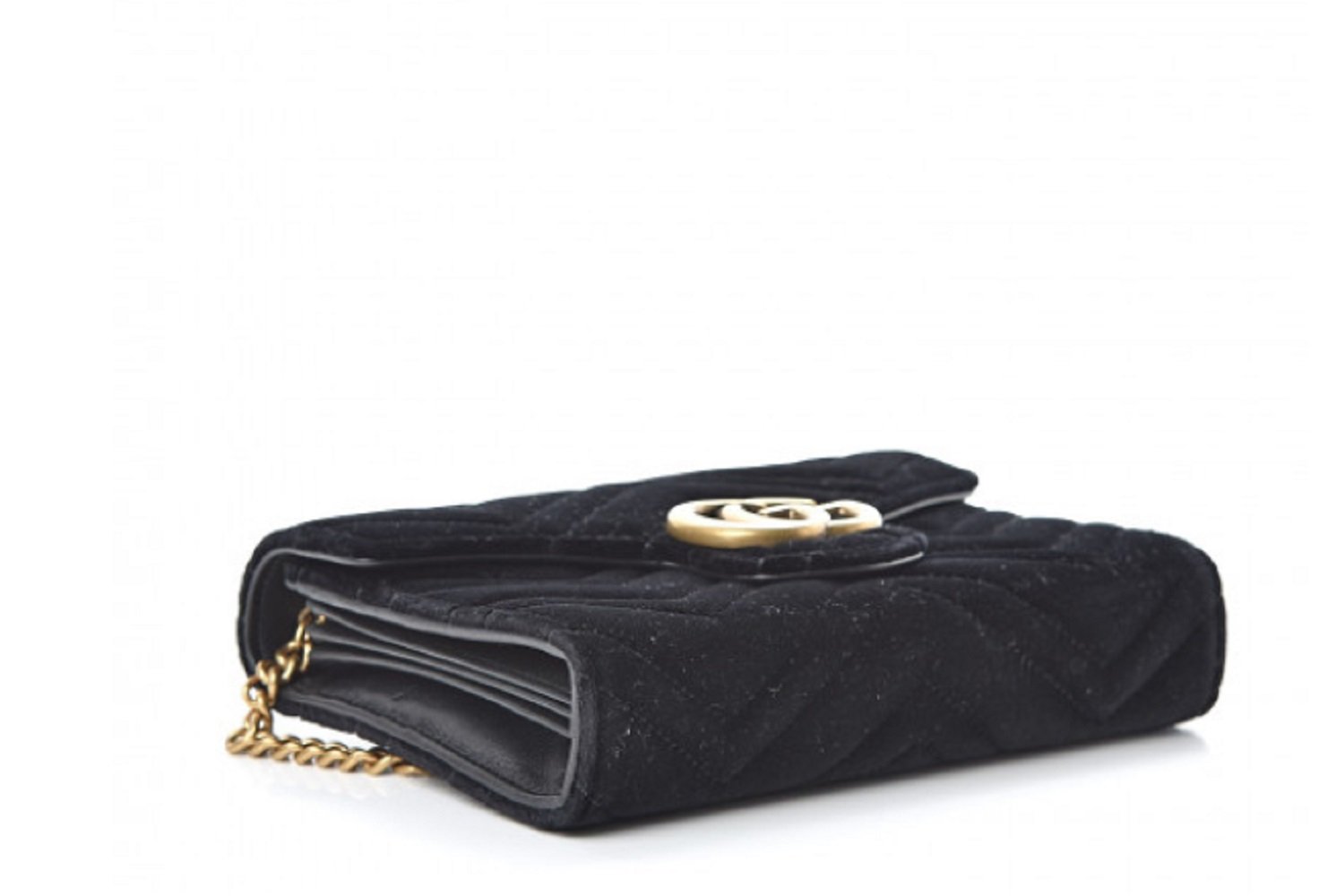 Gucci Small Black Velvet Matelasse GG Marmont Chain Wallet Crossbody