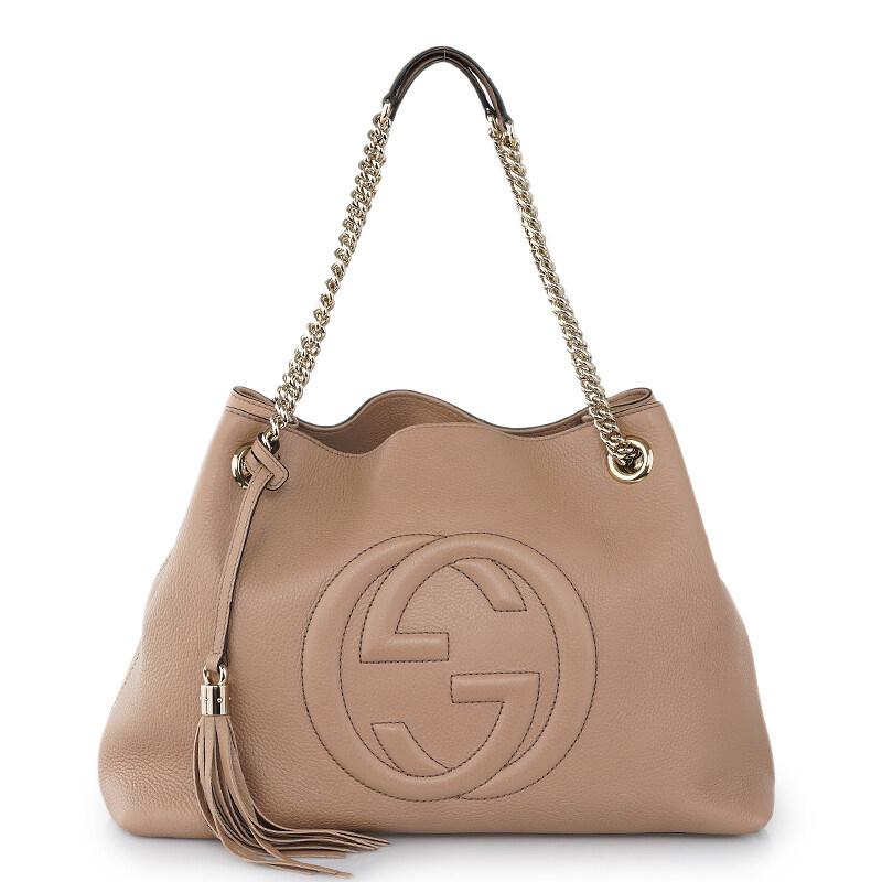 Gucci Soho Camelia Beige Cellarius GG Logo Leather Chain Bag