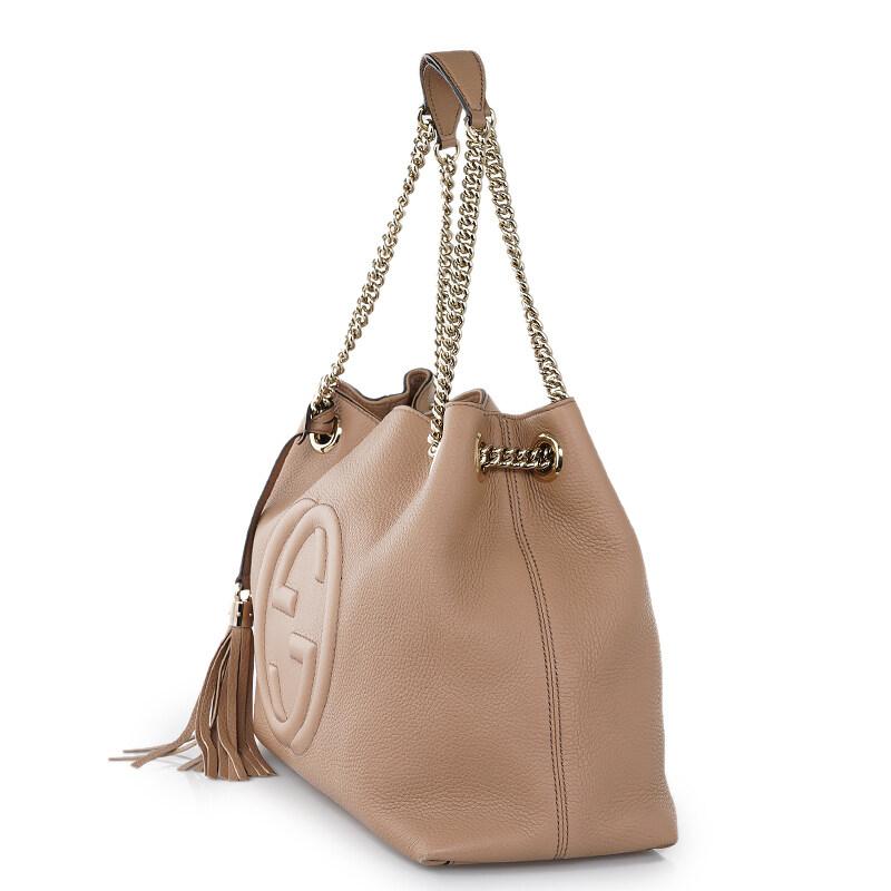 Gucci Soho Camelia Beige Cellarius GG Logo Leather Chain Bag