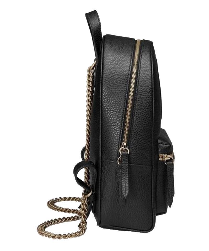 Gucci Soho GG Logo Black Leather Backpack Chain Straps