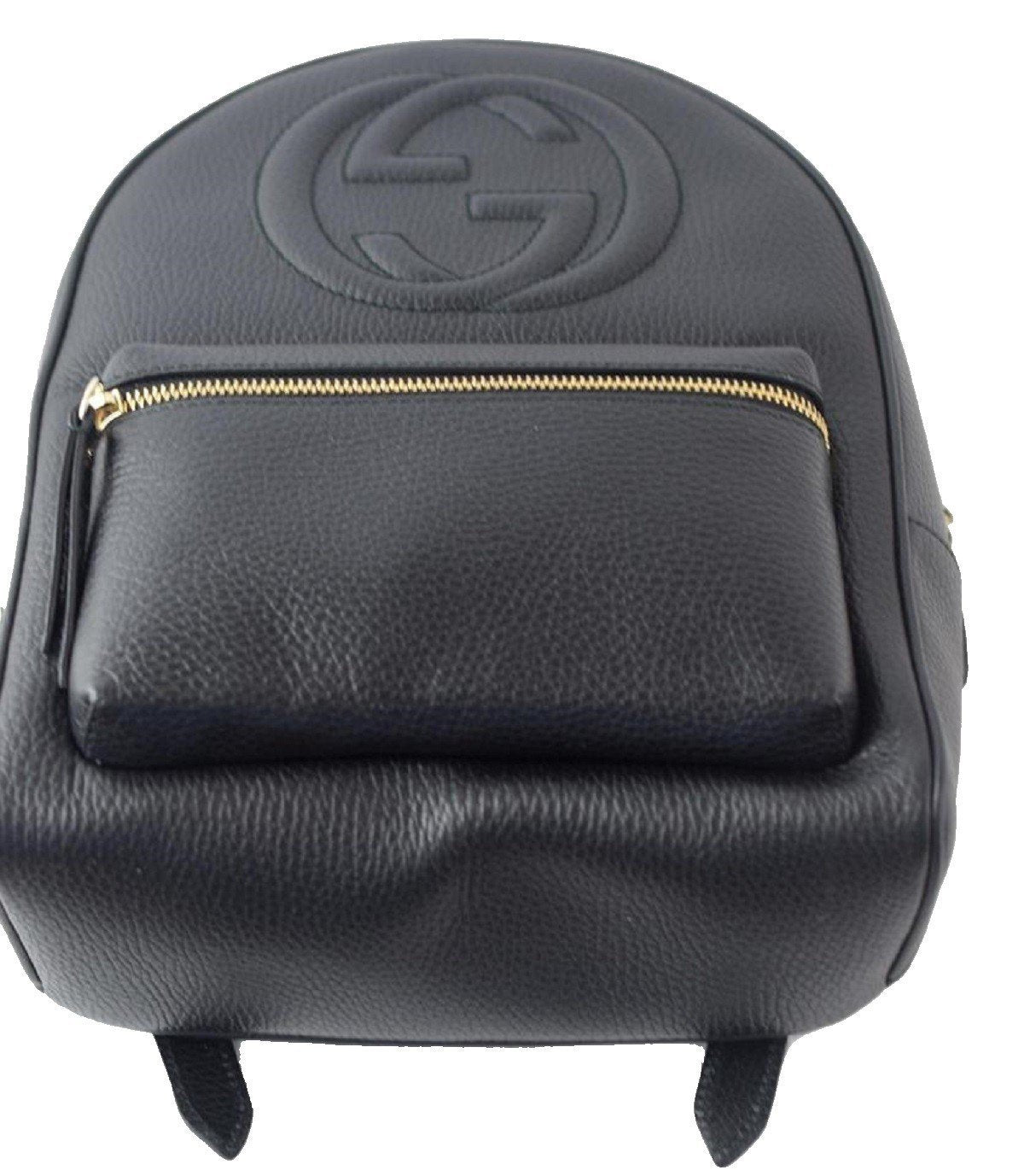 Gucci Soho GG Logo Black Leather Backpack Chain Straps