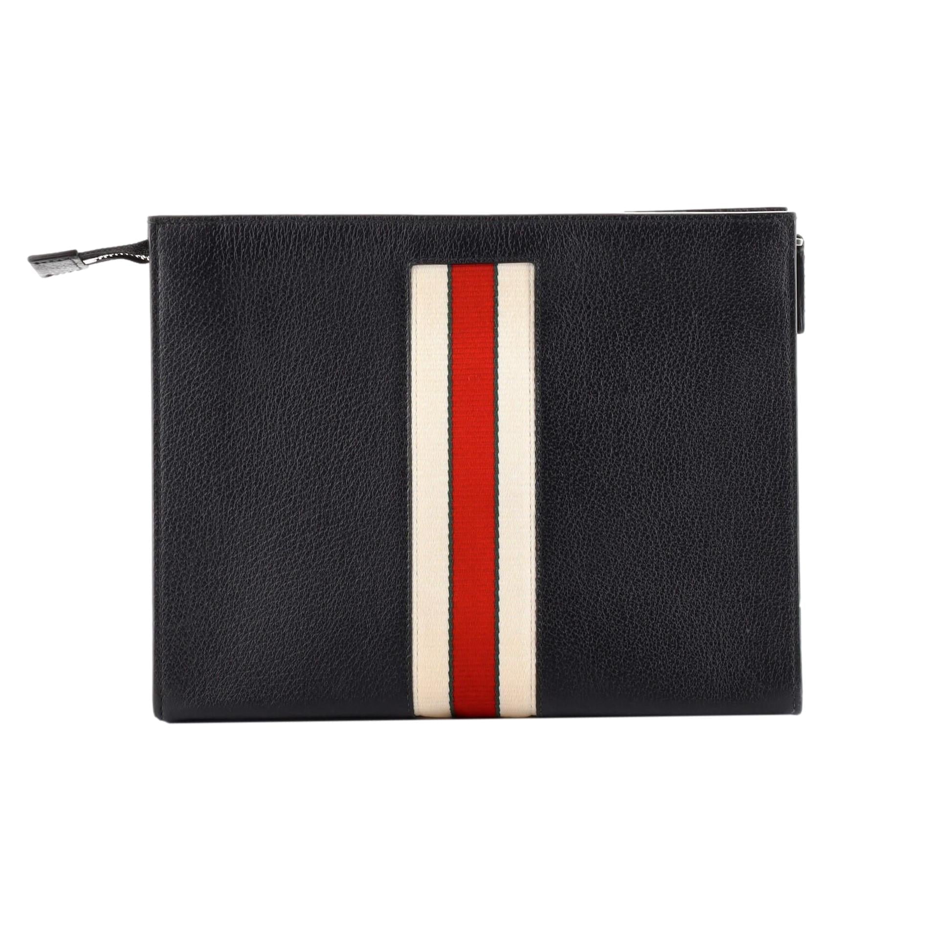 Gucci Sport Black Leather Cosmetic Case Pouch Clutch Bag