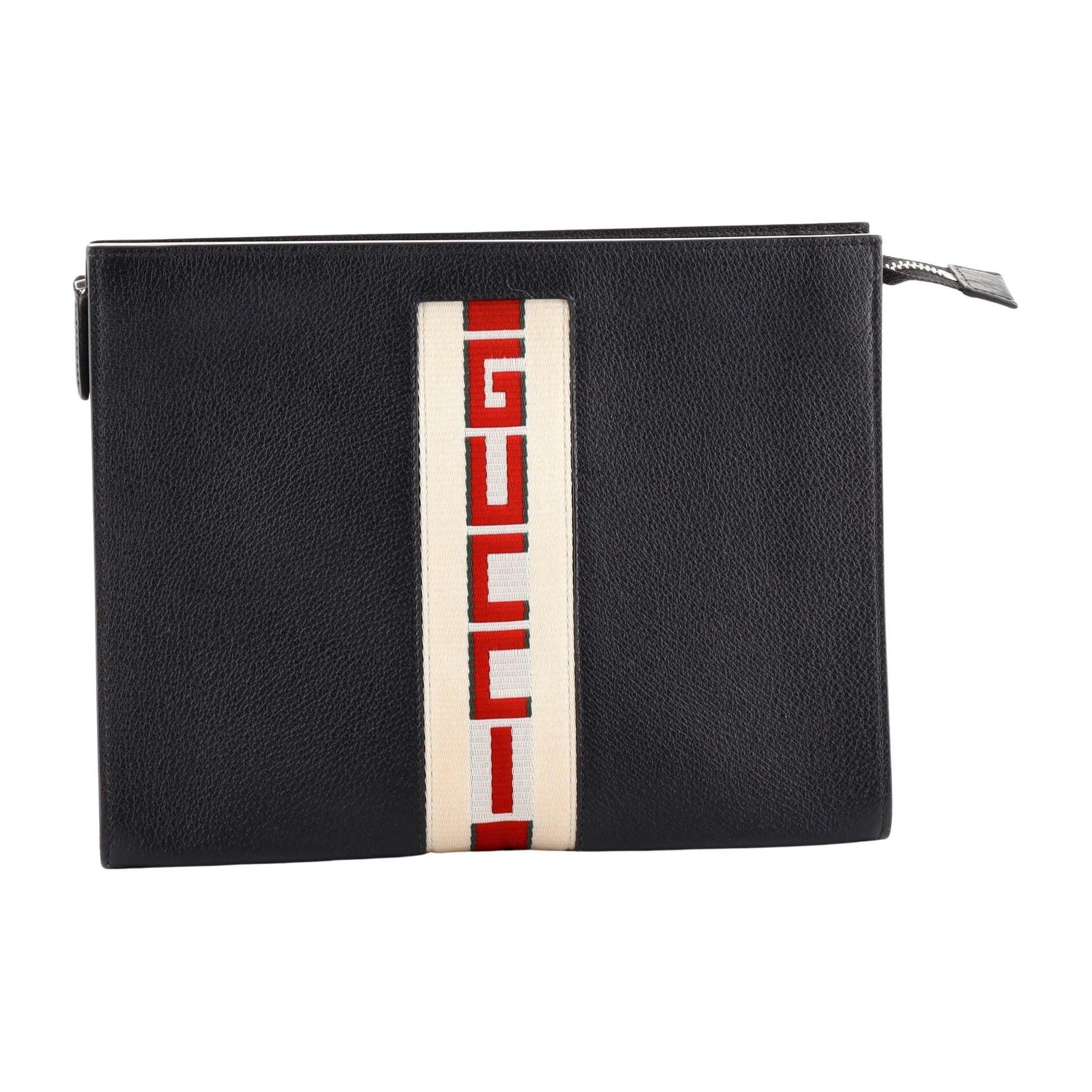 Gucci Sport Black Leather Cosmetic Case Pouch Clutch Bag