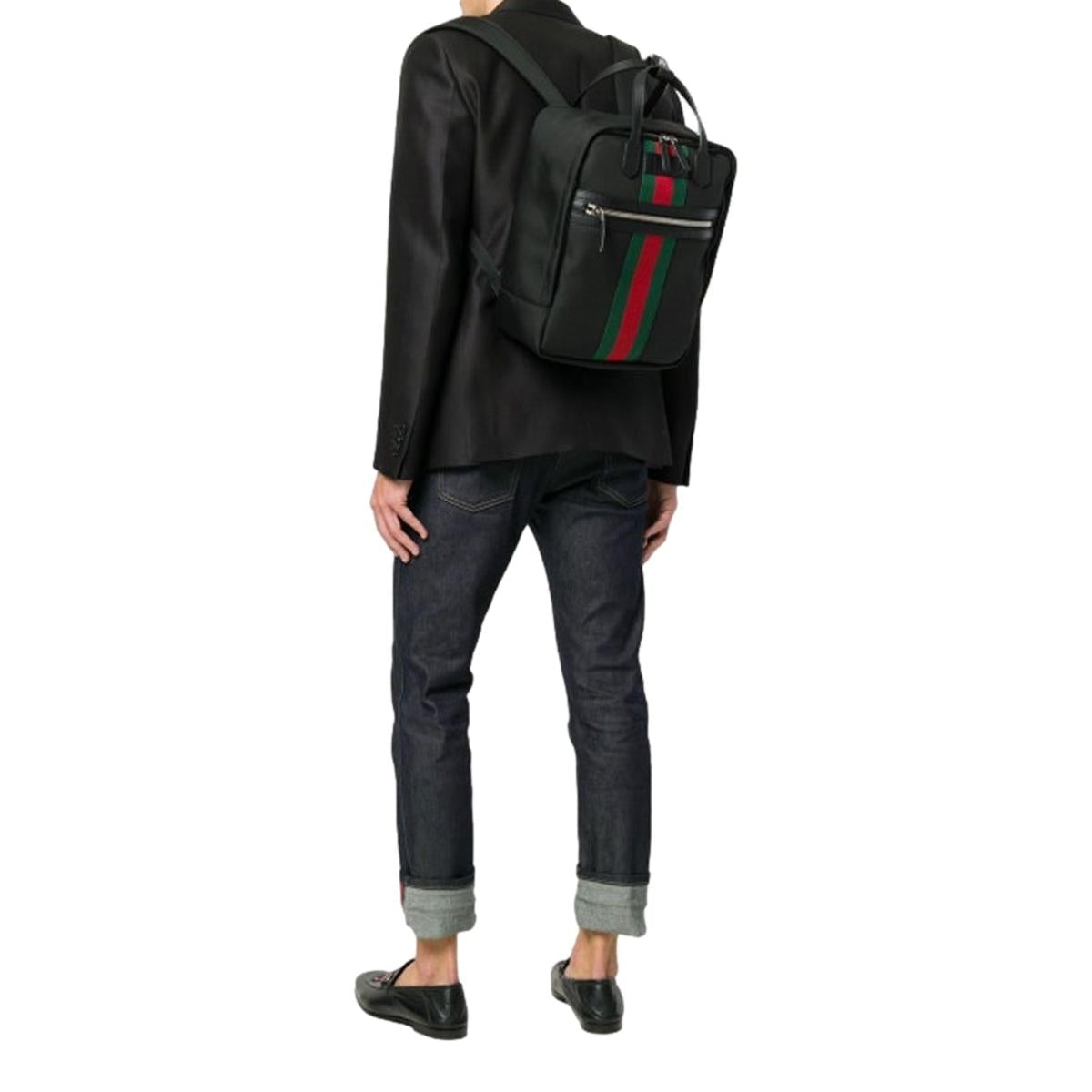 Gucci Techno Black Canvas Web Stripe Backpack