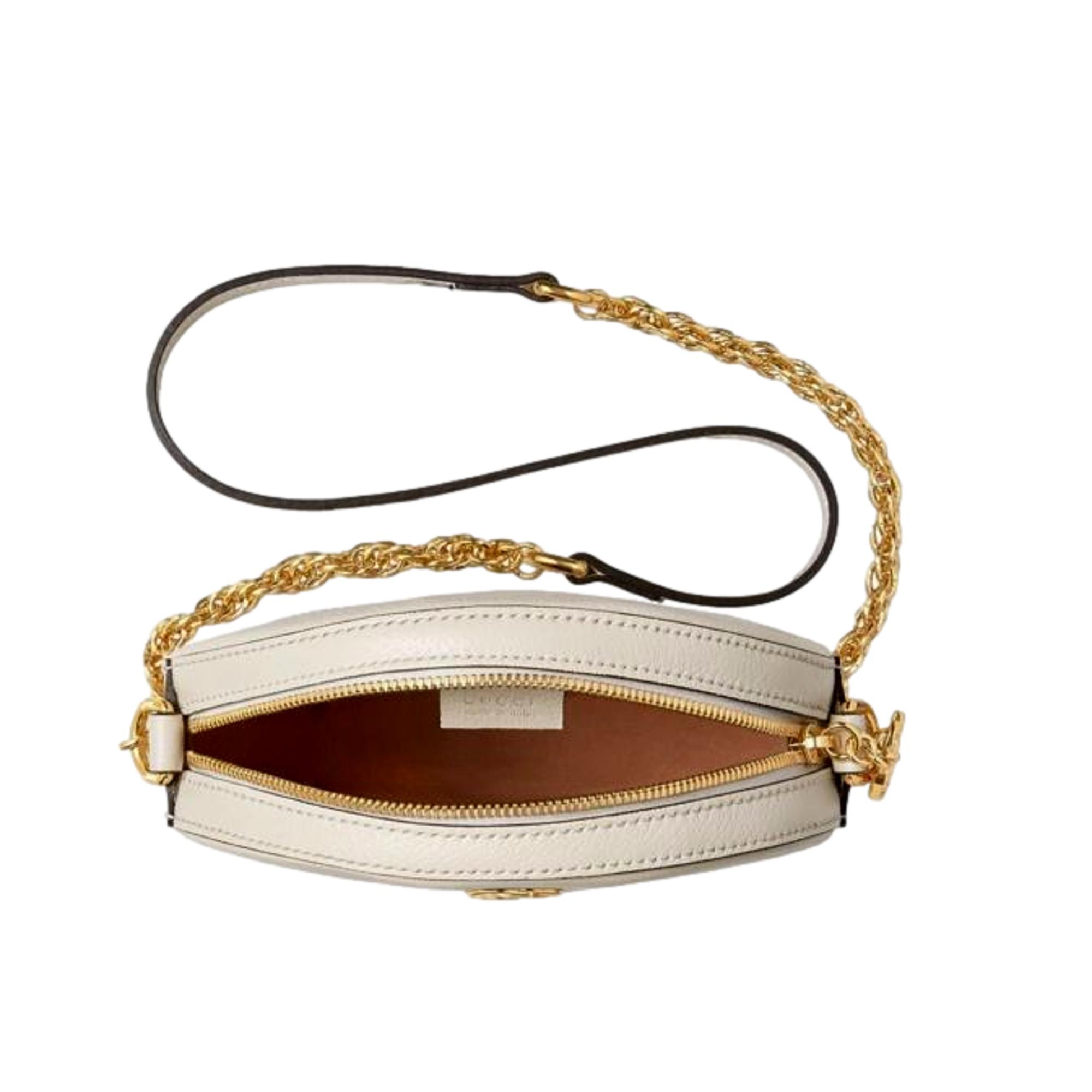 Gucci Web Mini Ophidia Round Ivory Leather Crossbody Bag