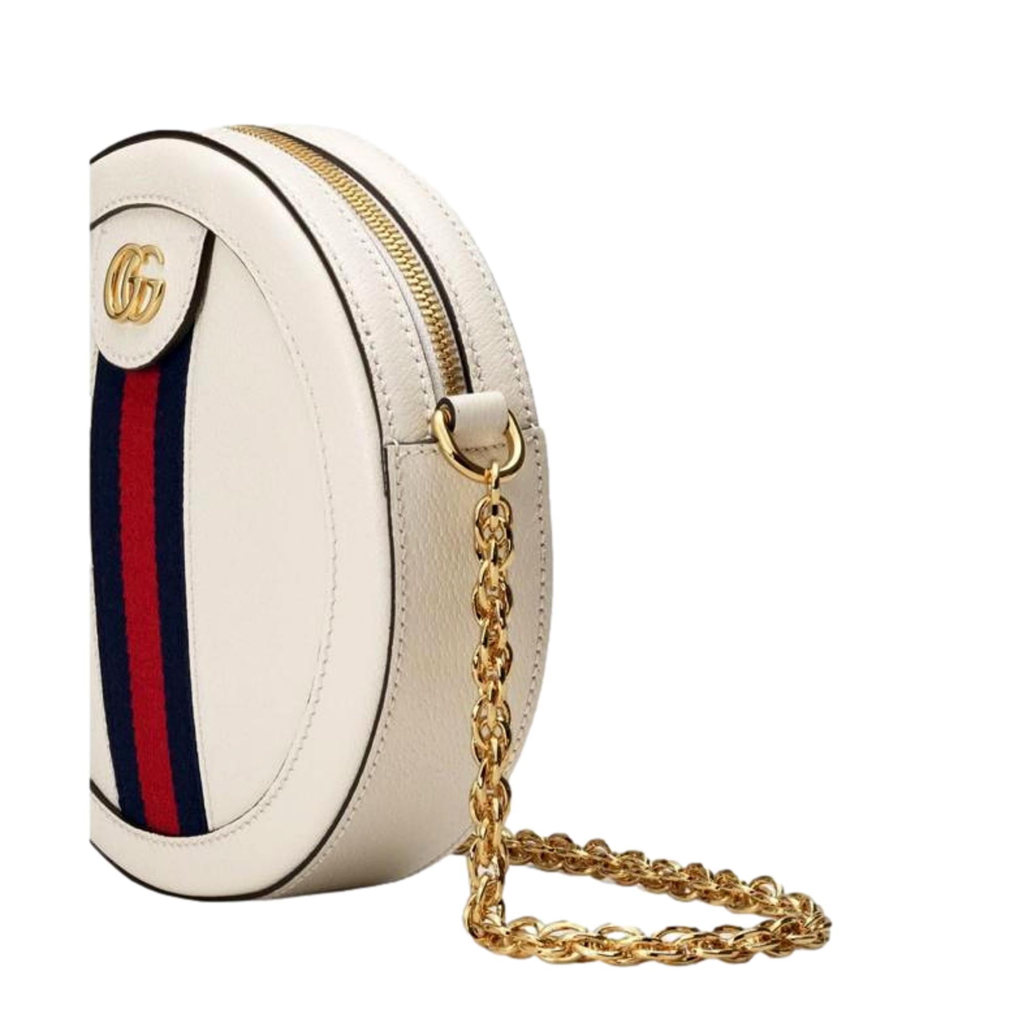 Gucci Web Mini Ophidia Round Ivory Leather Crossbody Bag