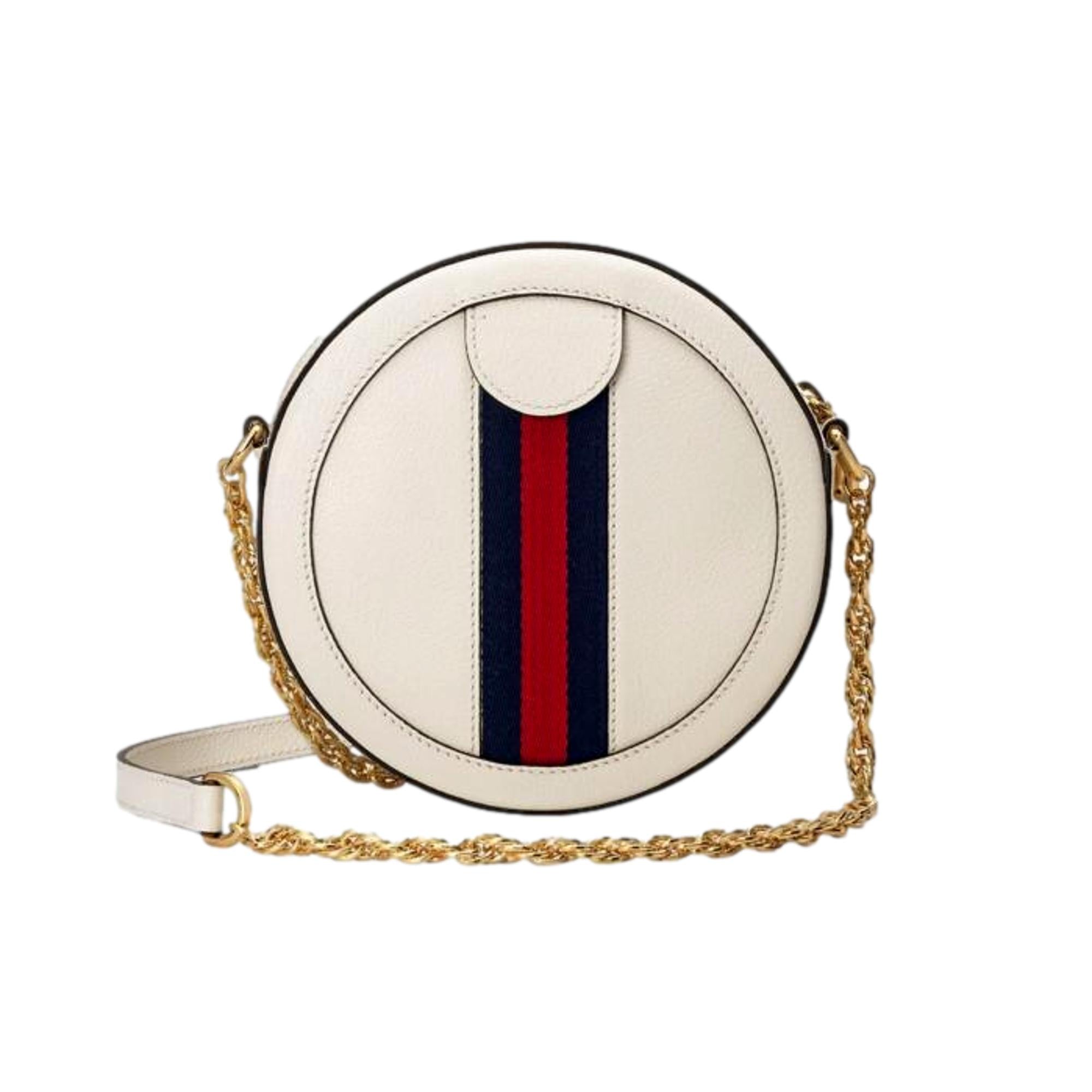 Gucci Web Mini Ophidia Round Ivory Leather Crossbody Bag