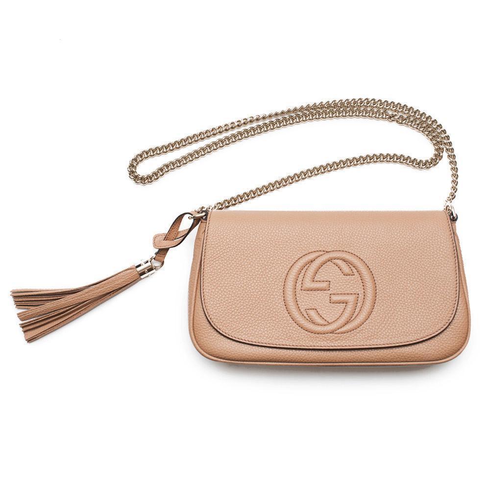 Gucci Soho Disco GG Camelia Beige Tassel Chain Crossbody Bag