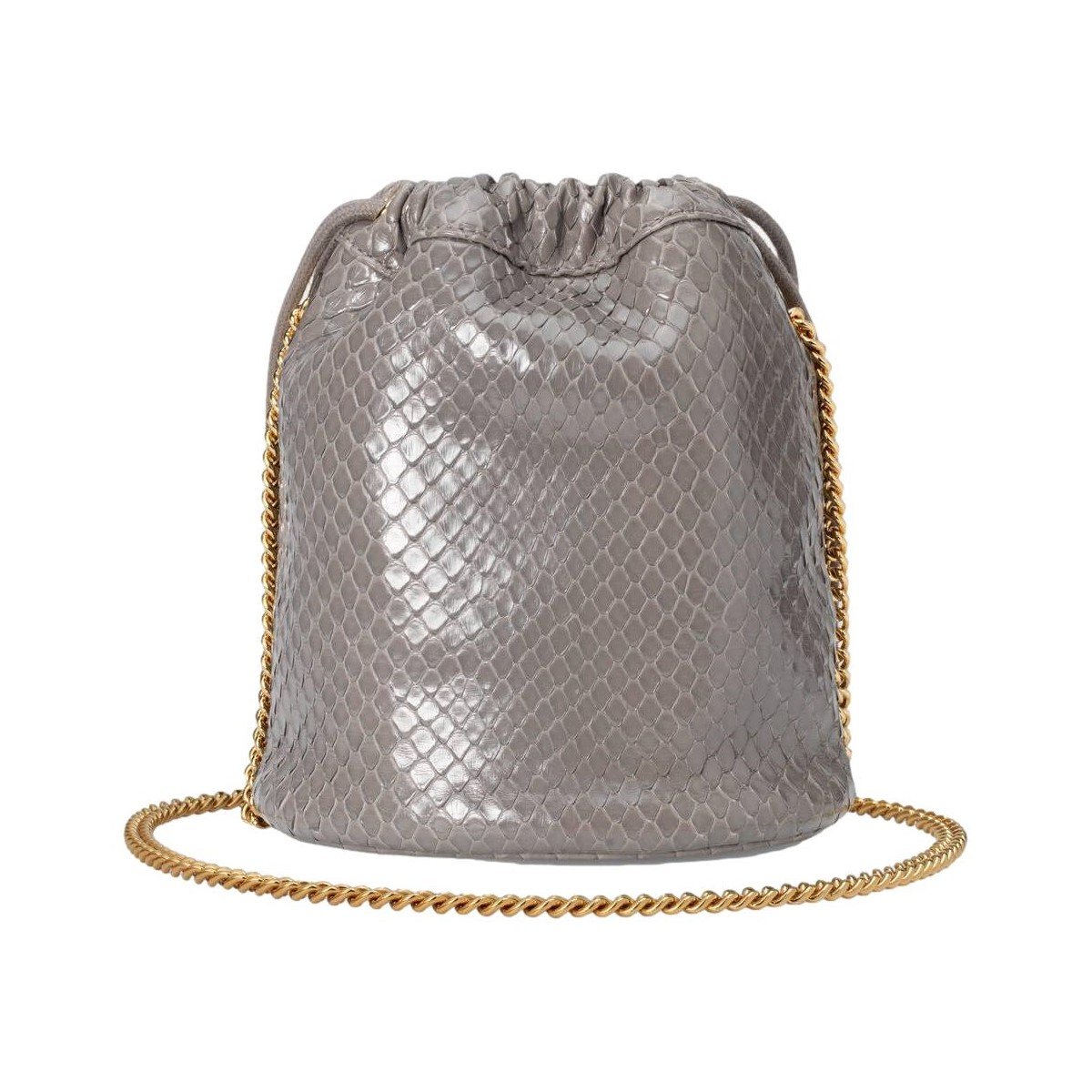 Gucci Zumi Dusty Grey Snakeskin Drawstring Crossbody Bucket Bag