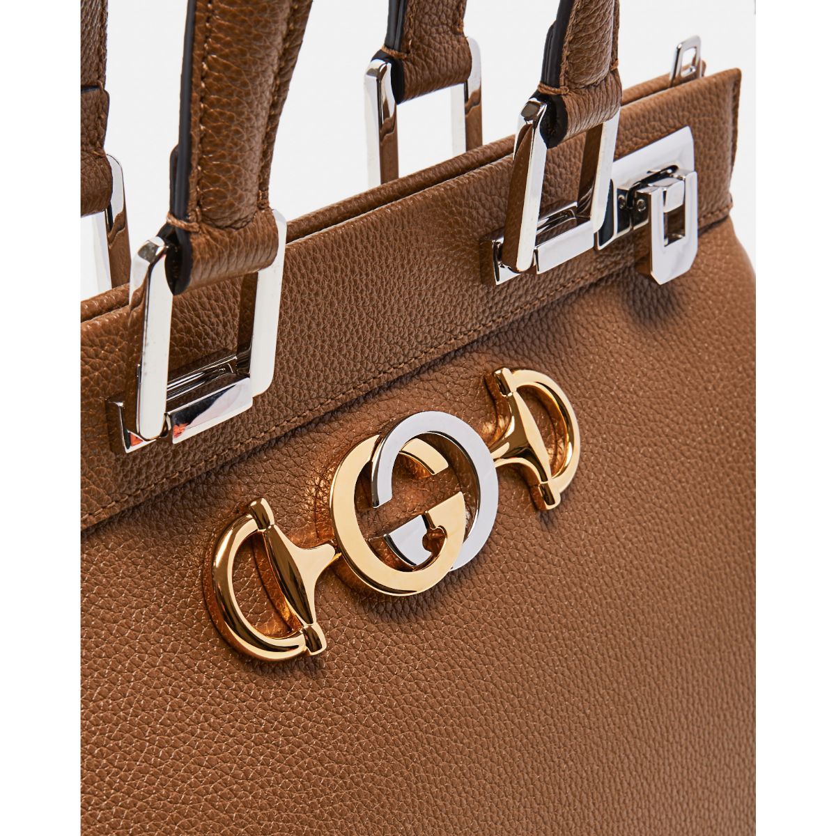 Gucci Zumi Small GG Horsebit Top Handle Bag Brown