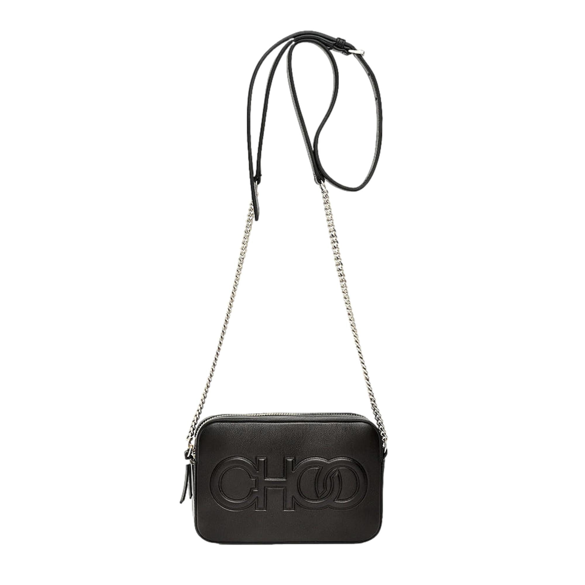 Jimmy Choo Balti Embossed Black Leather Camera Crossbody Bag