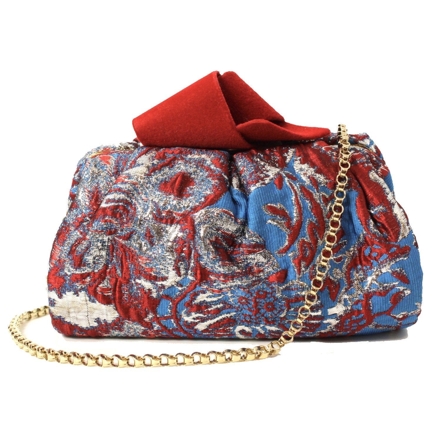 Jimmy Choo Cara Floral Brocade Flocked Knot Closure Clutch