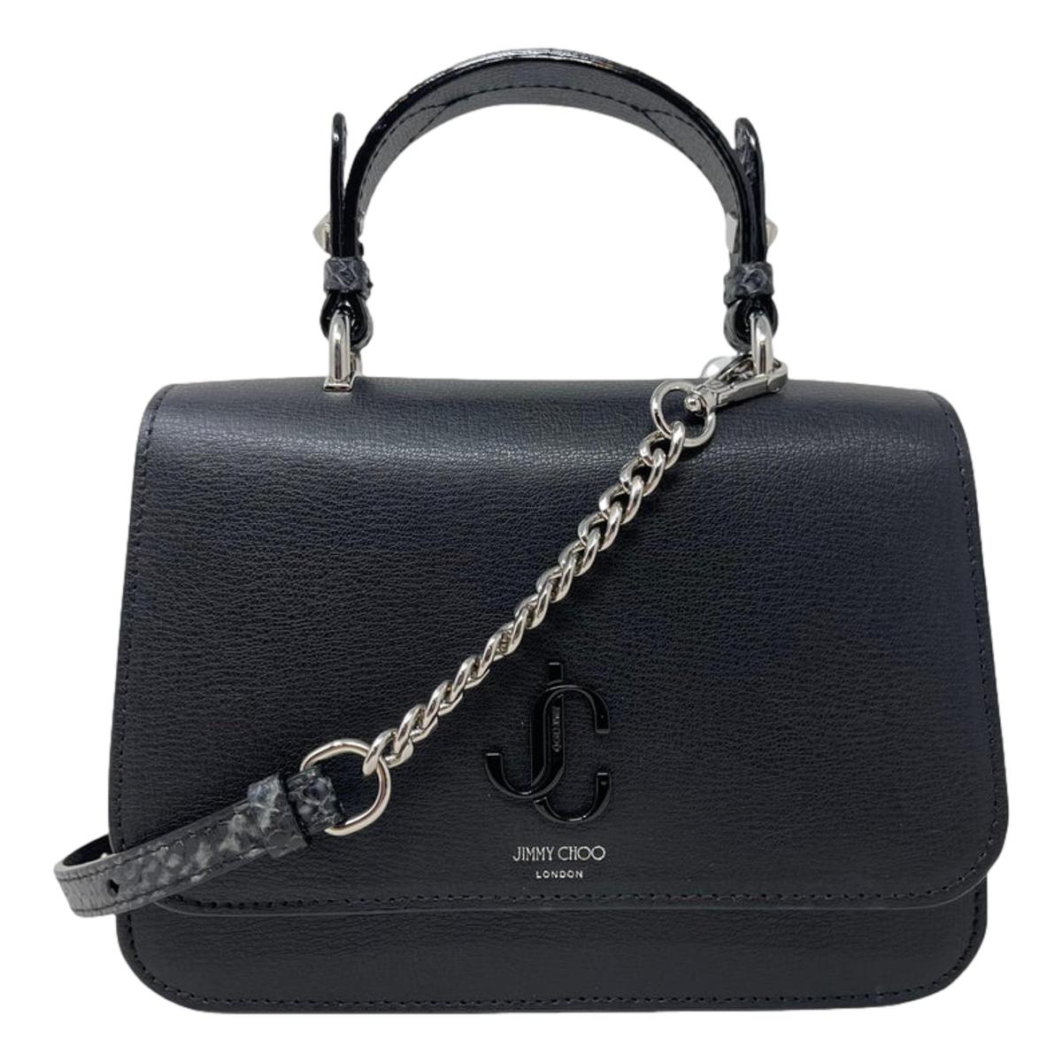 Jimmy Choo JC Anthracite Grain Snake Print Leather Top Handle Bag