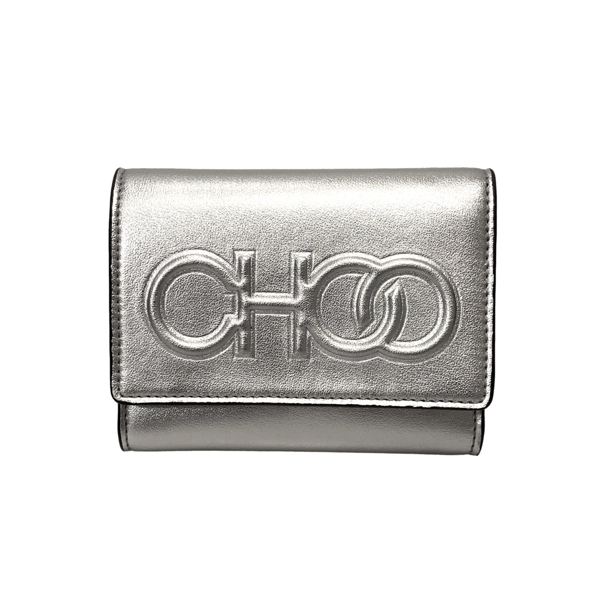 Jimmy Choo Loni Embossed Metallic Silver Leather Trifold Wallet