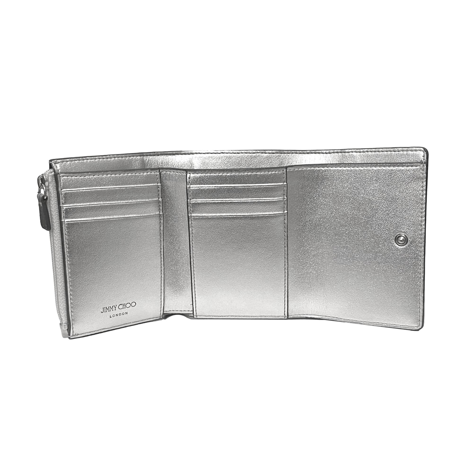 Jimmy Choo Loni Embossed Metallic Silver Leather Trifold Wallet