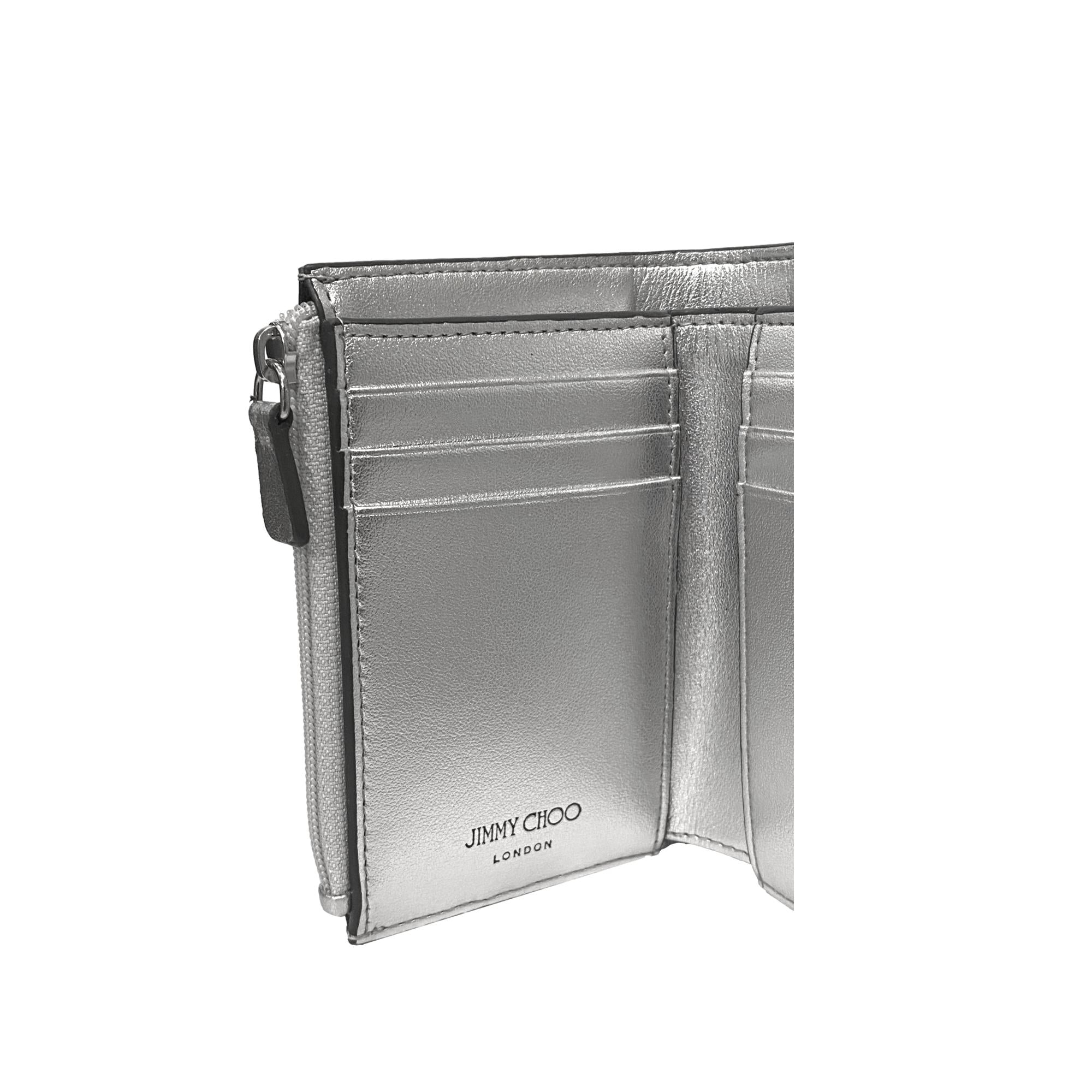 Jimmy Choo Loni Embossed Metallic Silver Leather Trifold Wallet