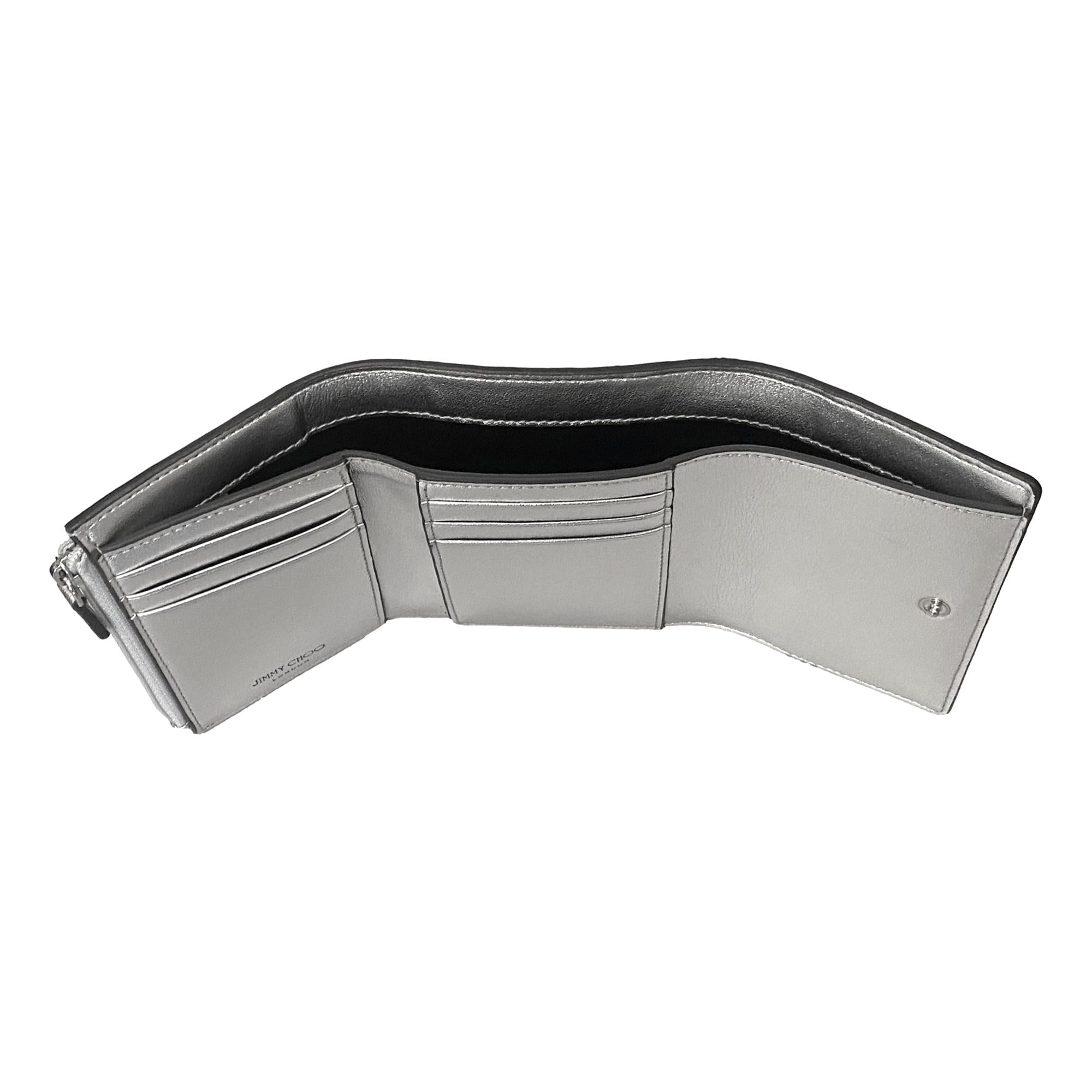 Jimmy Choo Loni Embossed Metallic Silver Leather Trifold Wallet