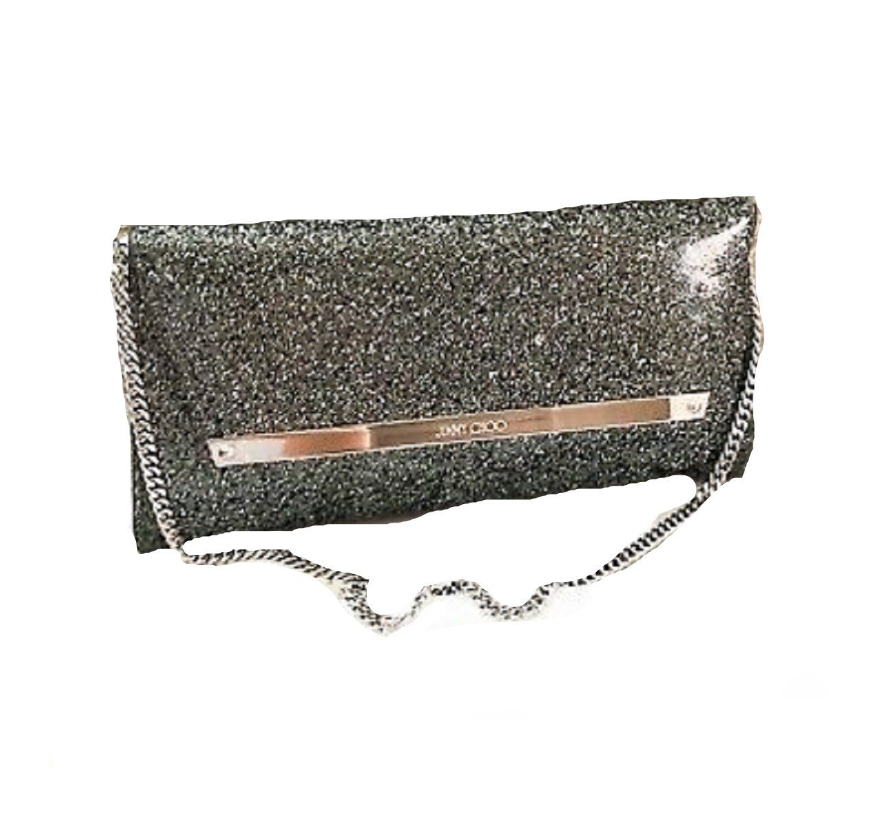 Jimmy Choo Margot Anthracite Silver Coated Glitter Clutch Bag