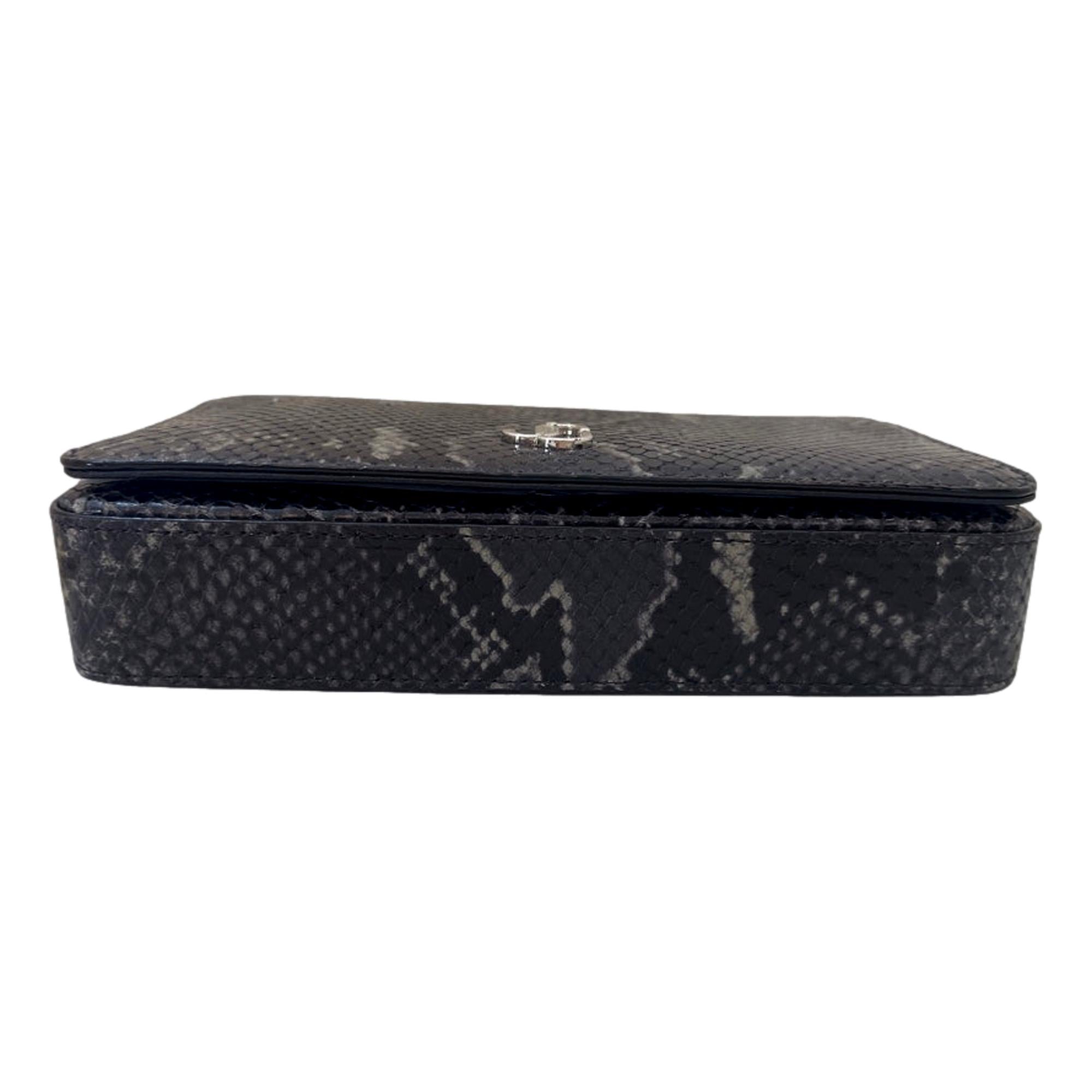 Jimmy Choo Martina Anthracite Snake Printed Leather Chain Wallet