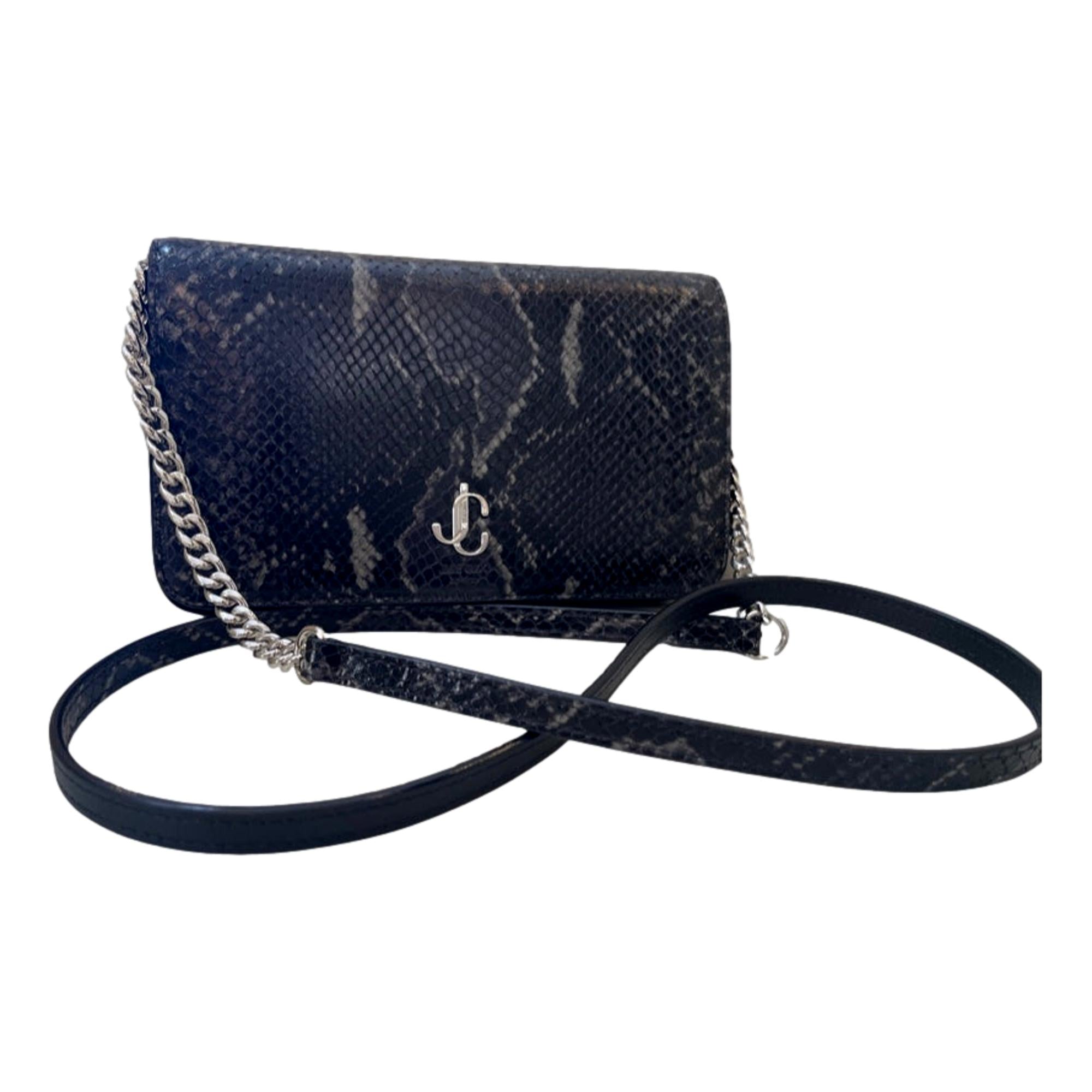 Jimmy Choo Martina Anthracite Snake Printed Leather Chain Wallet