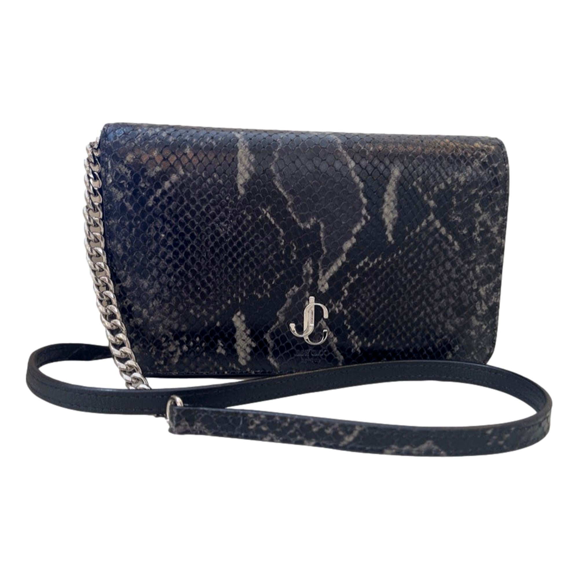 Jimmy Choo Martina Anthracite Snake Printed Leather Chain Wallet