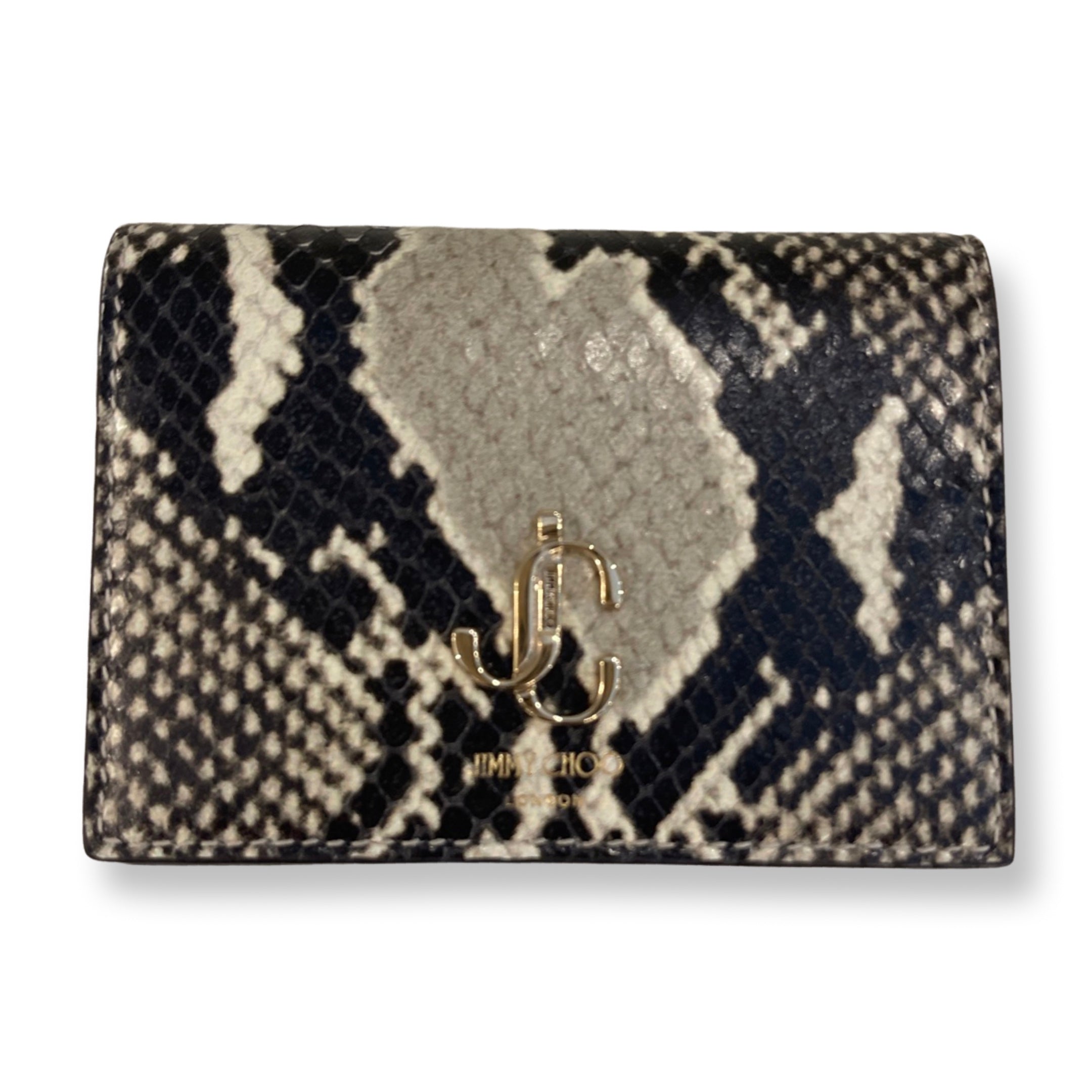 Jimmy Choo Martina Light Stone Snake Printed Leather Card Case