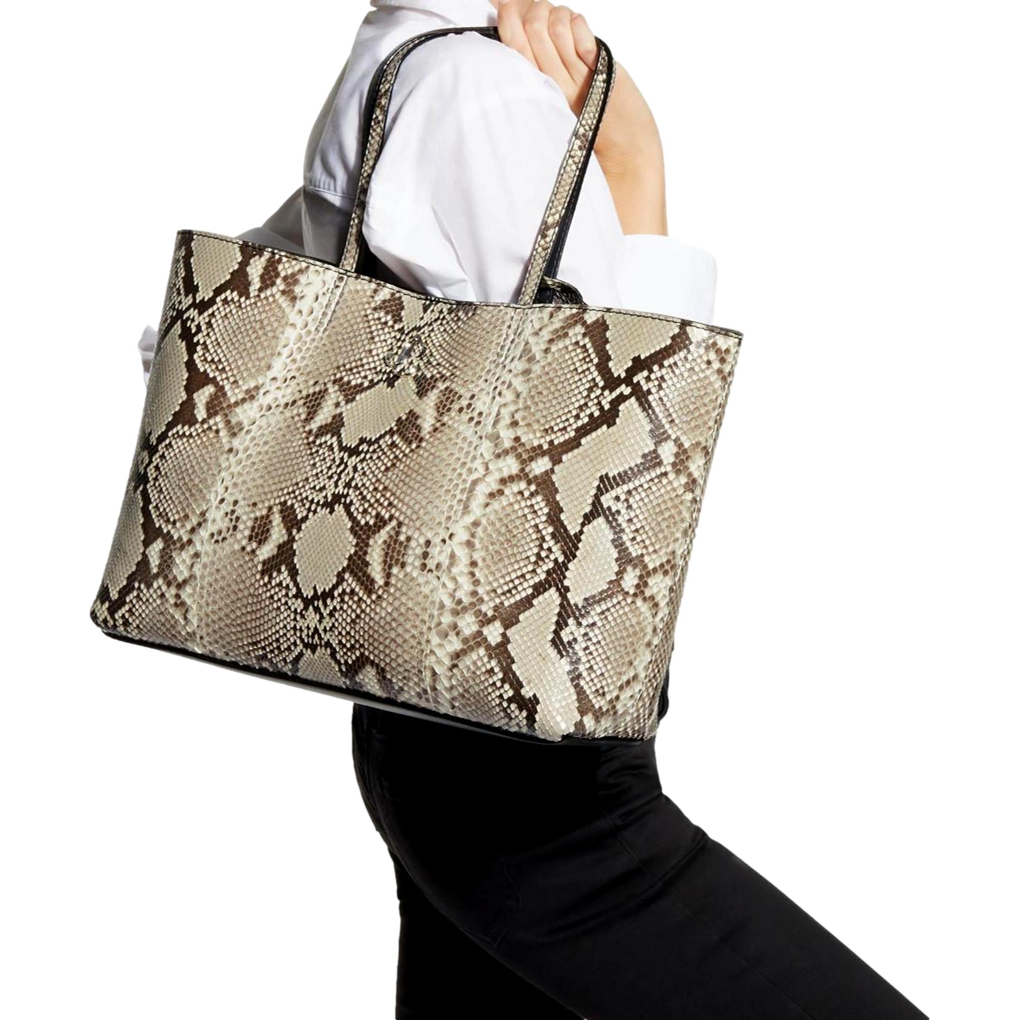 Jimmy Choo Martina Light Stone Snake Printed Tote