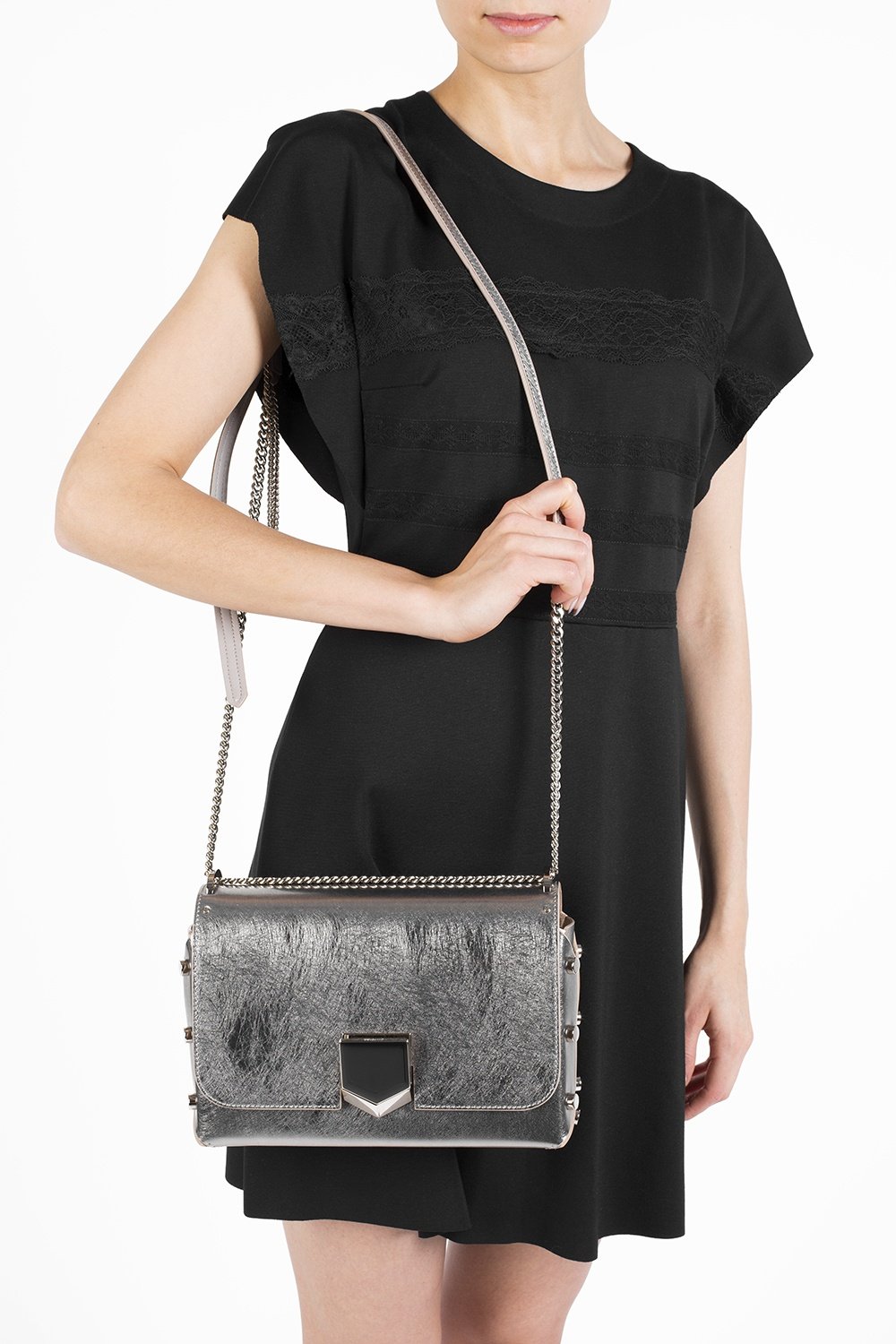 Jimmy Choo Metallic Silver Lockett Crossbody Shoulder Bag