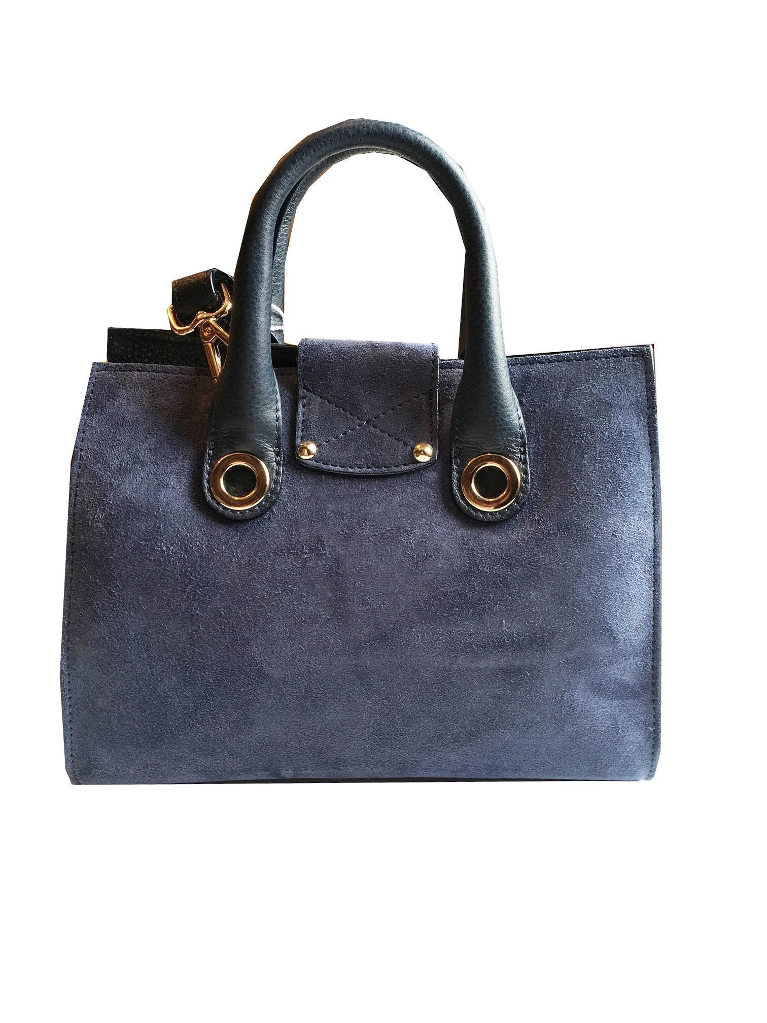 Jimmy Choo Riley Small Navy Blue Suede Top Handle Crossbody Bag