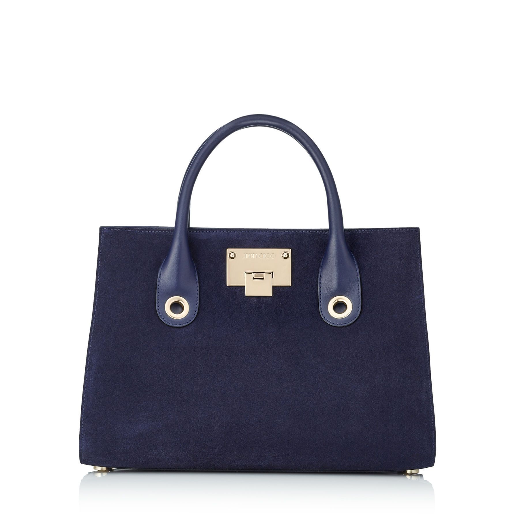 Jimmy Choo Riley Small Navy Blue Suede Top Handle Crossbody Bag