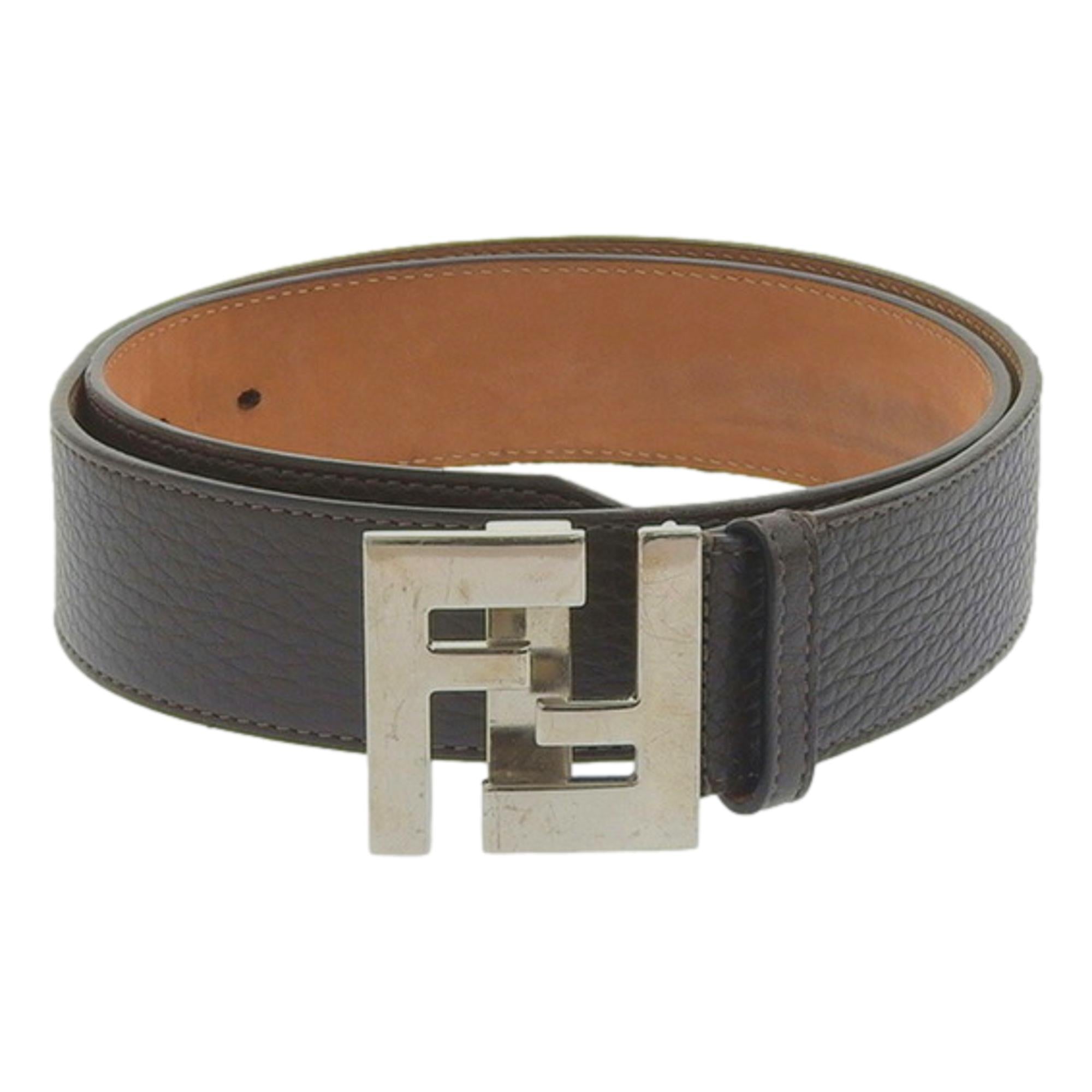 Men's Fendi FF Metal Buckle Dark Brown Grain Calf Leather Belt Size