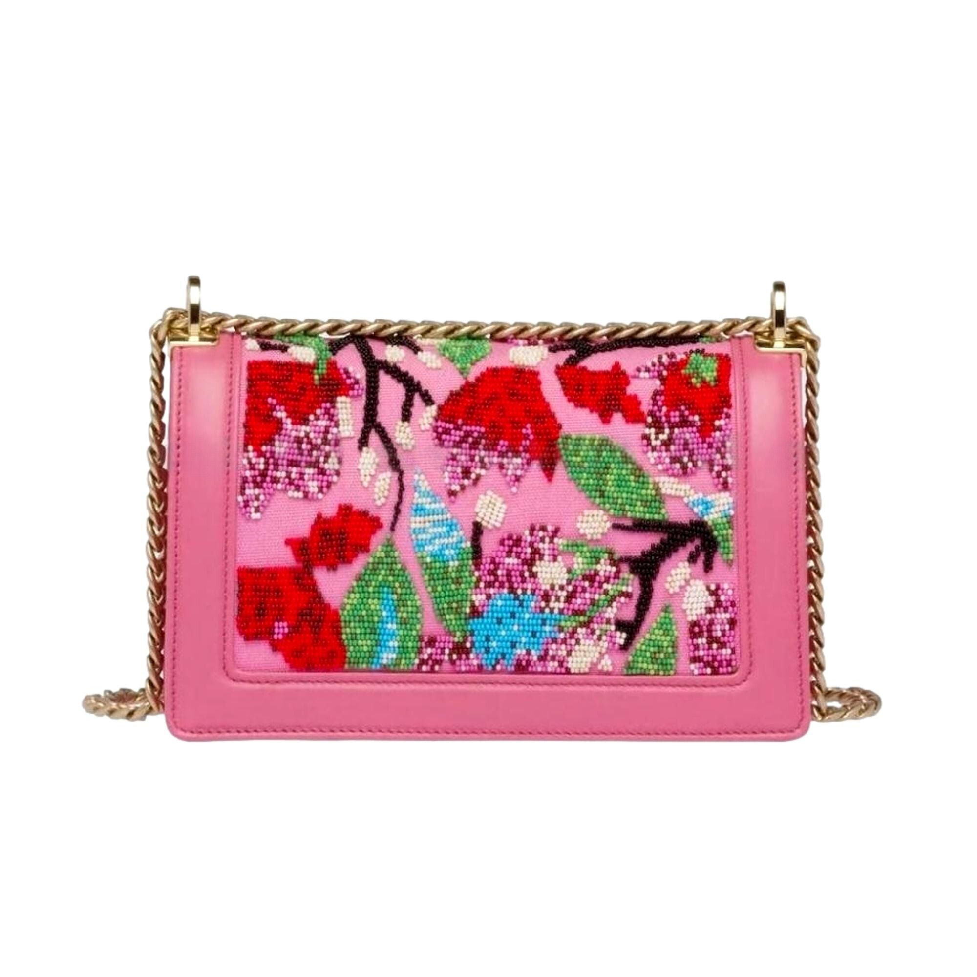 Miu Miu Canapa Geranio Pink Floral Beaded Shoulder Bag