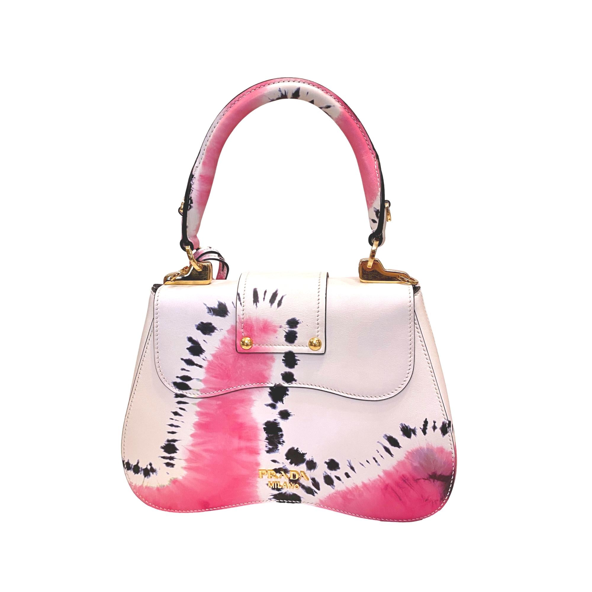 Prada City Tie Dye Pink and White Leather Sidonie Top Handle Bag