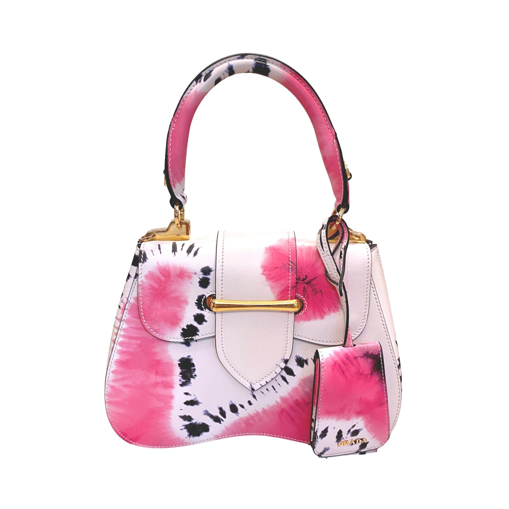 Prada City Tie Dye Pink and White Leather Sidonie Top Handle Bag